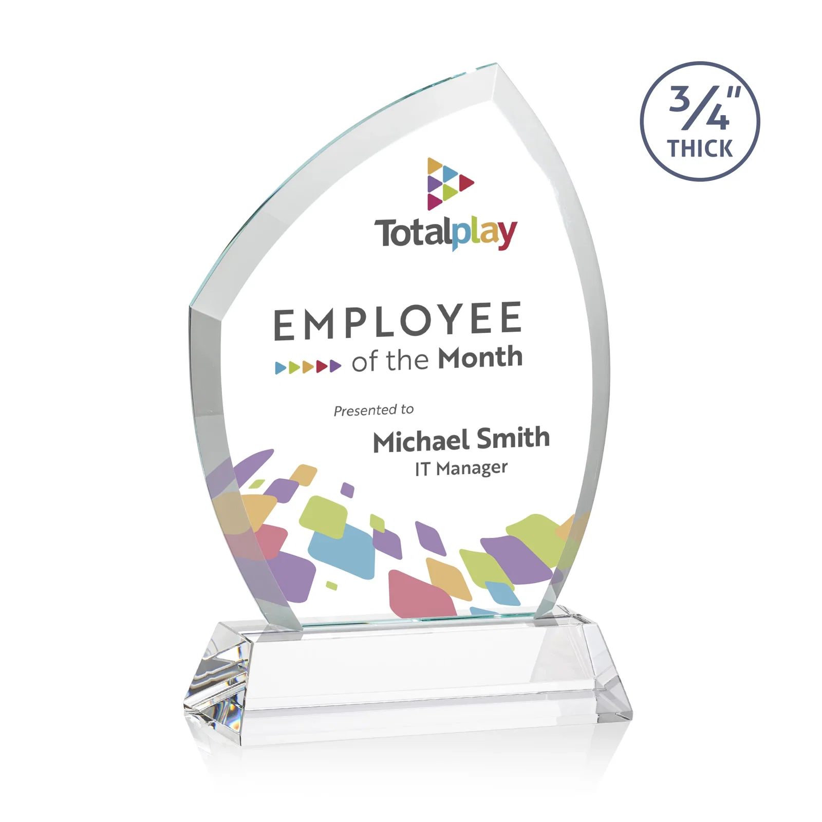 Promotional Starfire Crystal Peak Award on Tall Tapered Base, awards for dealer and partner awards