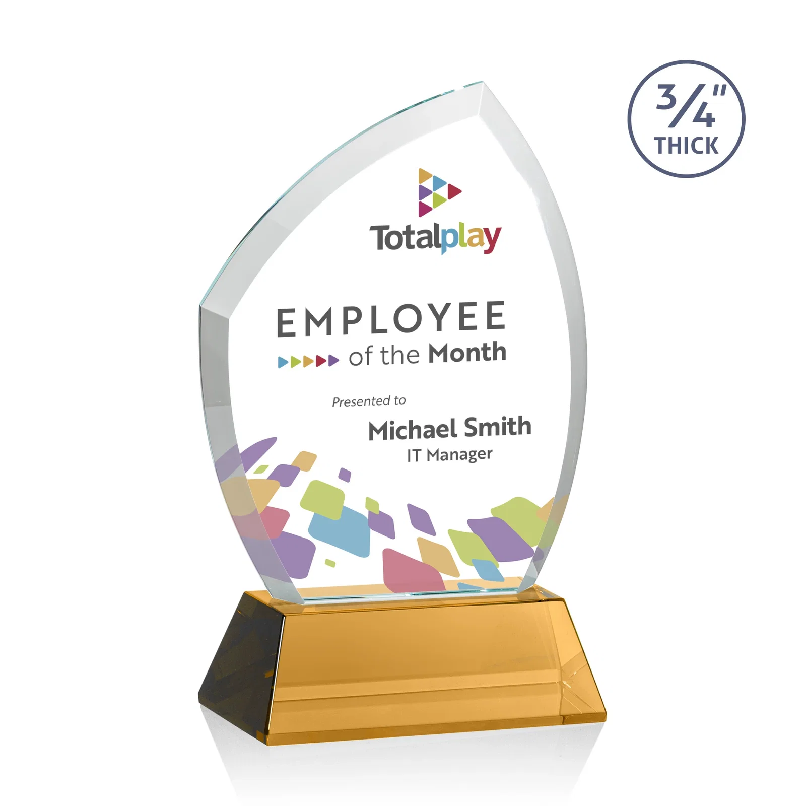 Branded Starfire Crystal Peak Award on Tall Tapered Base, awards for employee recognition