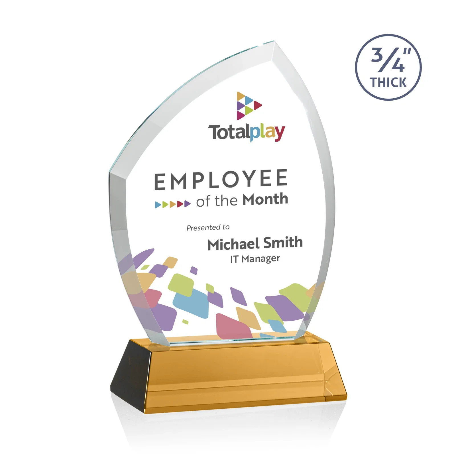 Branded Starfire Crystal Peak Award on Tall Tapered Base, awards for corporate award ceremonies