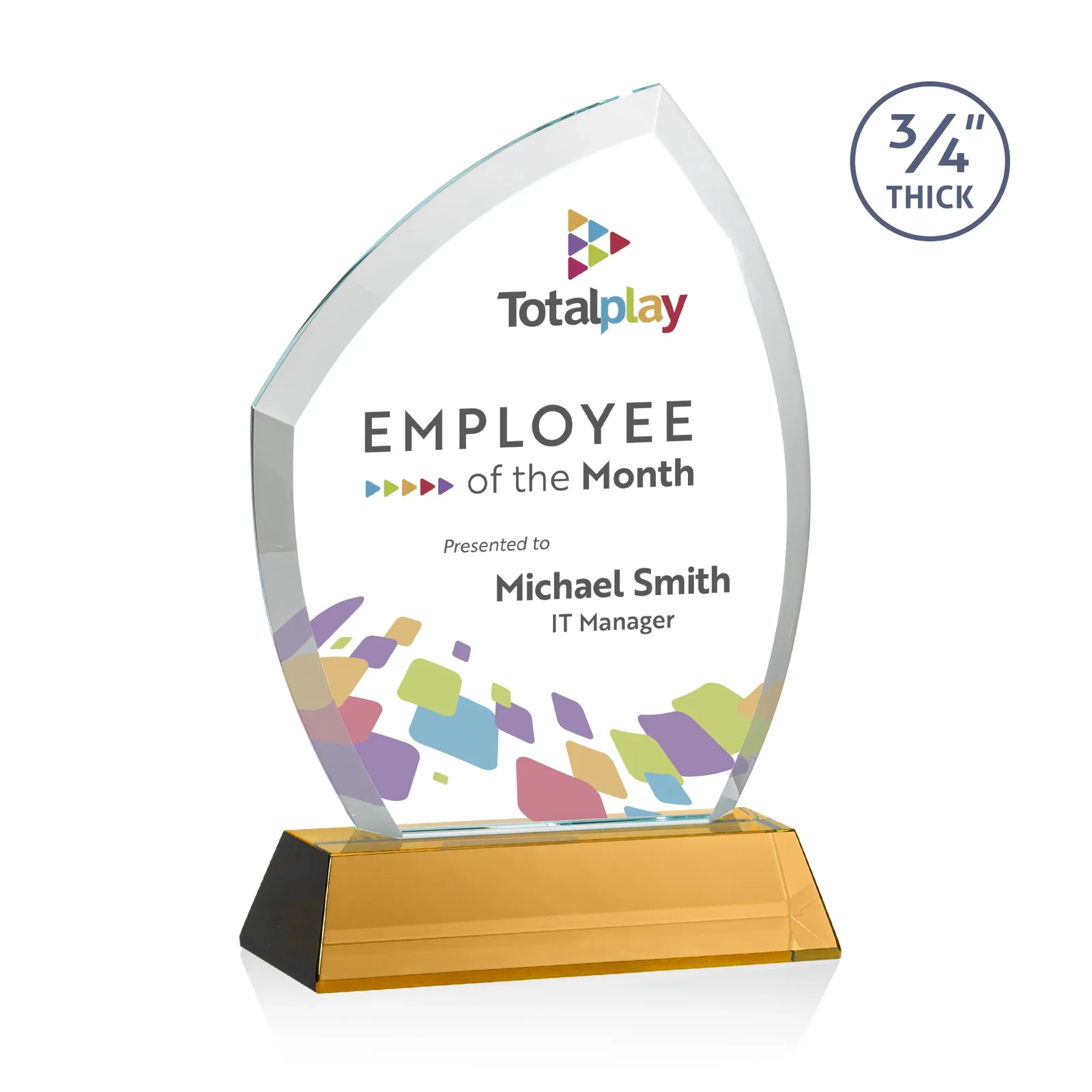 Branded Starfire Crystal Peak Award on Tall Tapered Base, awards for service anniversary gifts