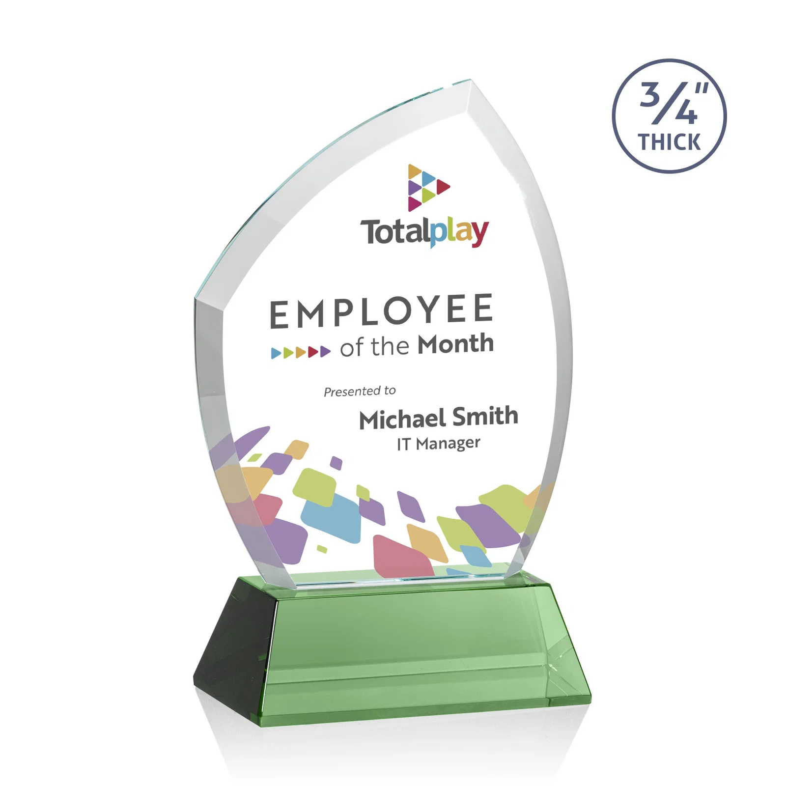 Branded Starfire Crystal Peak Award on Tall Tapered Base, awards for retirement presentations