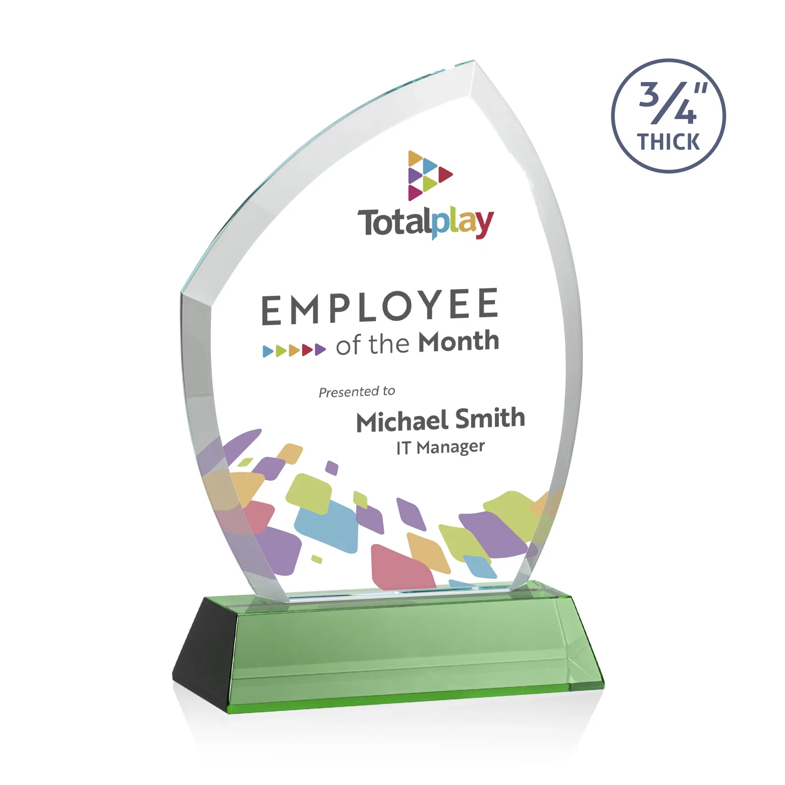 Branded Starfire Crystal Peak Award on Tall Tapered Base, awards for donor appreciation
