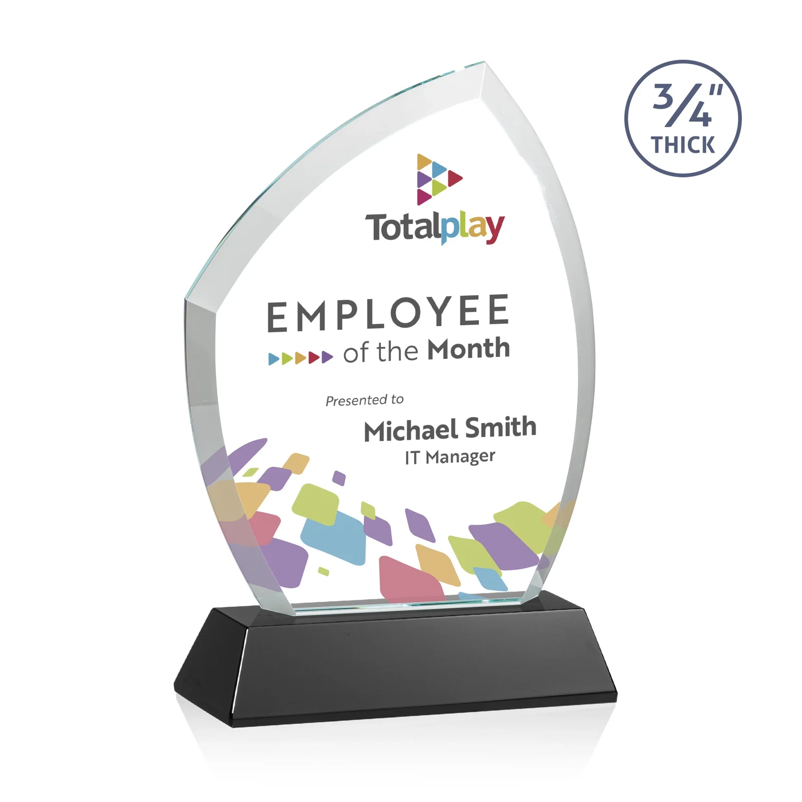 Branded Starfire Crystal Peak Award on Tall Tapered Base, awards for dealer and partner awards