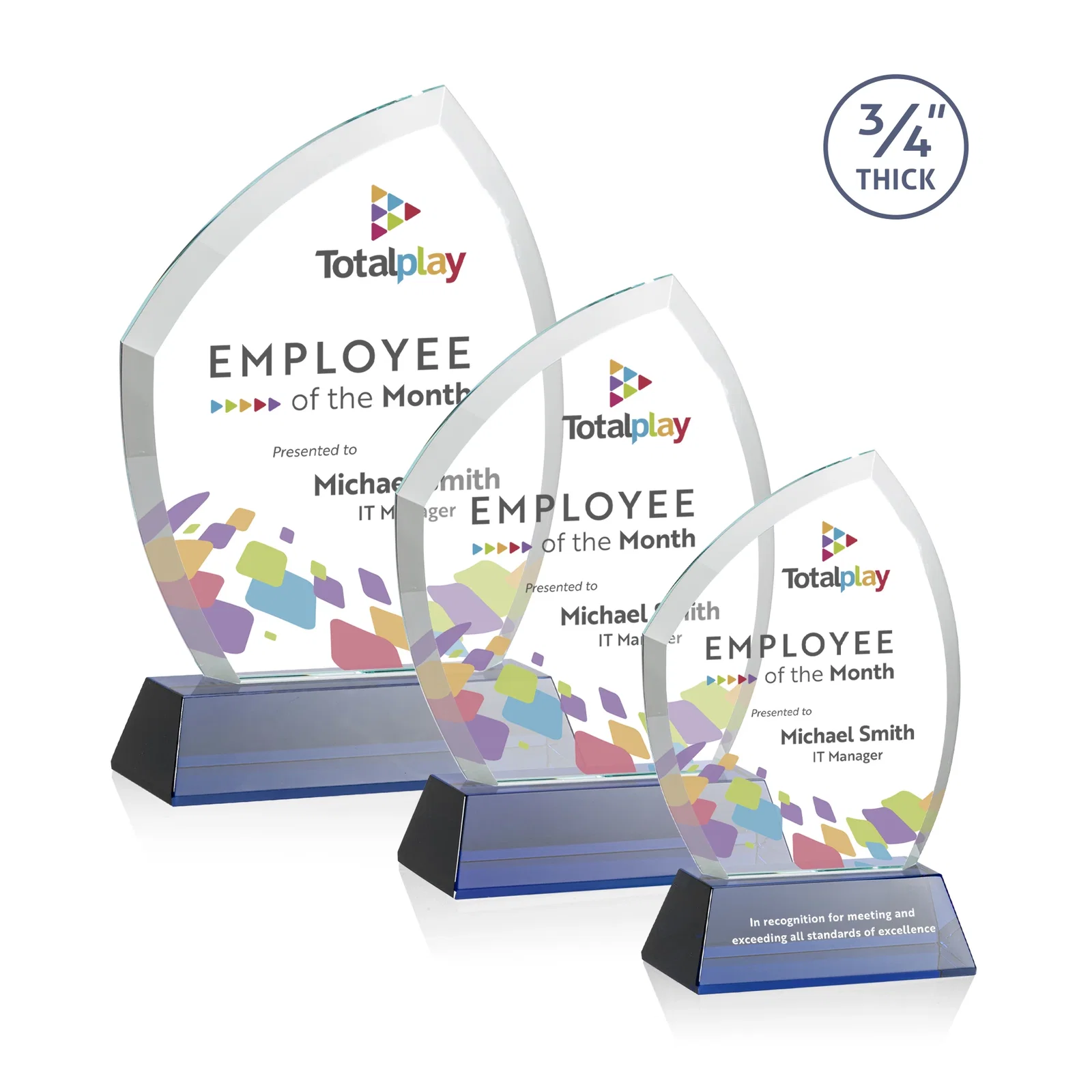 Branded Starfire Crystal Peak Award on Tall Tapered Base, awards for company anniversary events