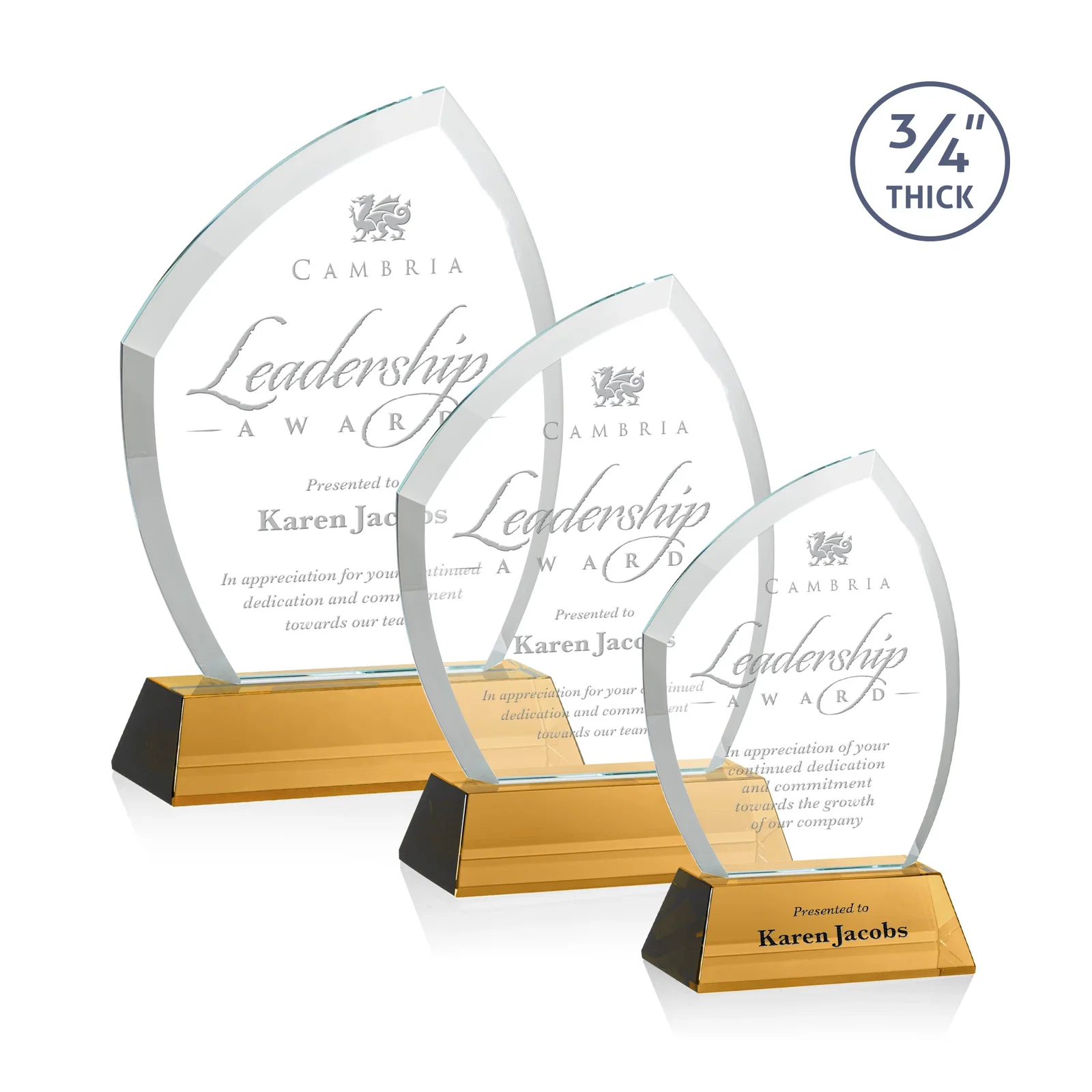 Custom Starfire Crystal Peak Award on Tall Tapered Base, awards for retirement presentations