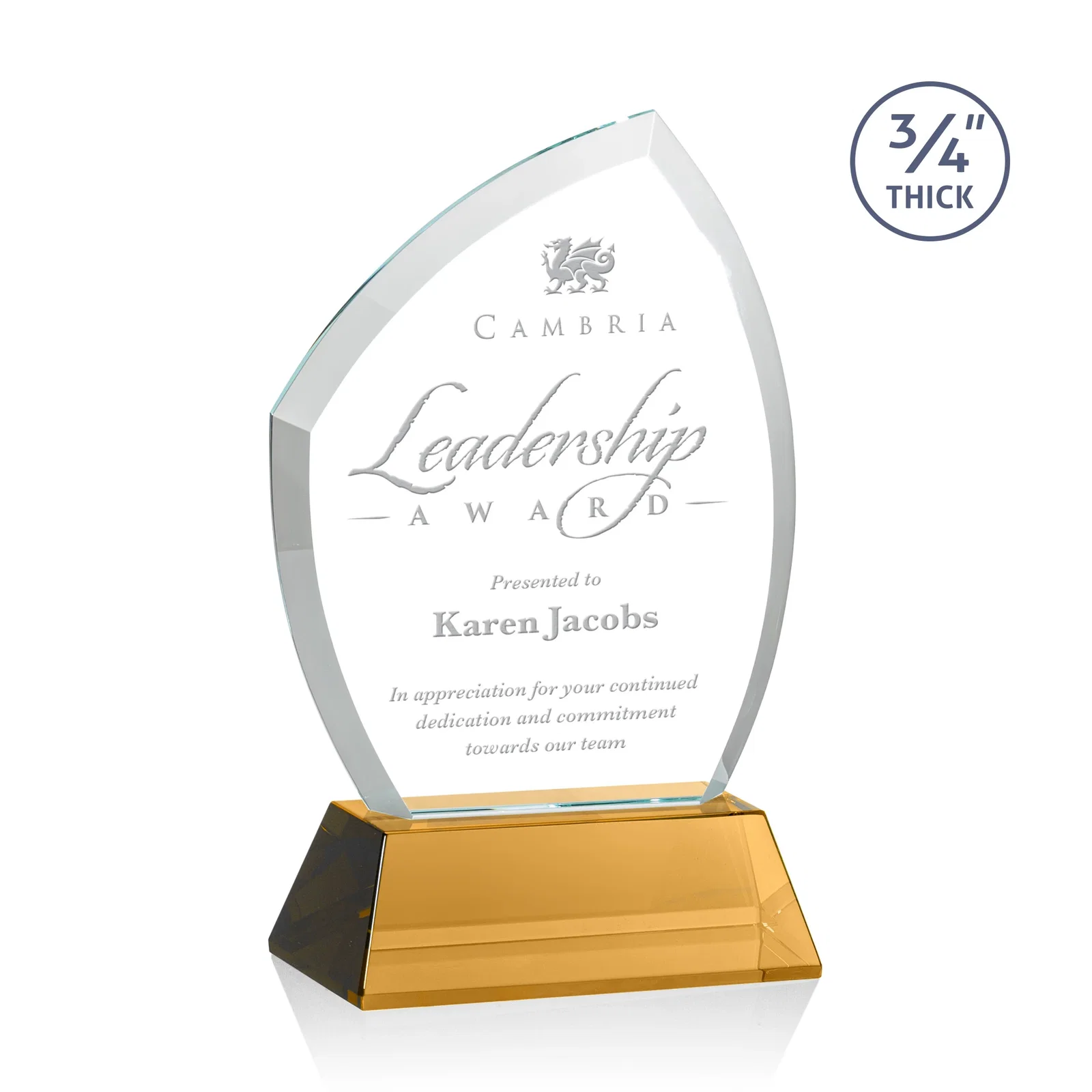 Custom Starfire Crystal Peak Award on Tall Tapered Base, awards for team milestone celebrations