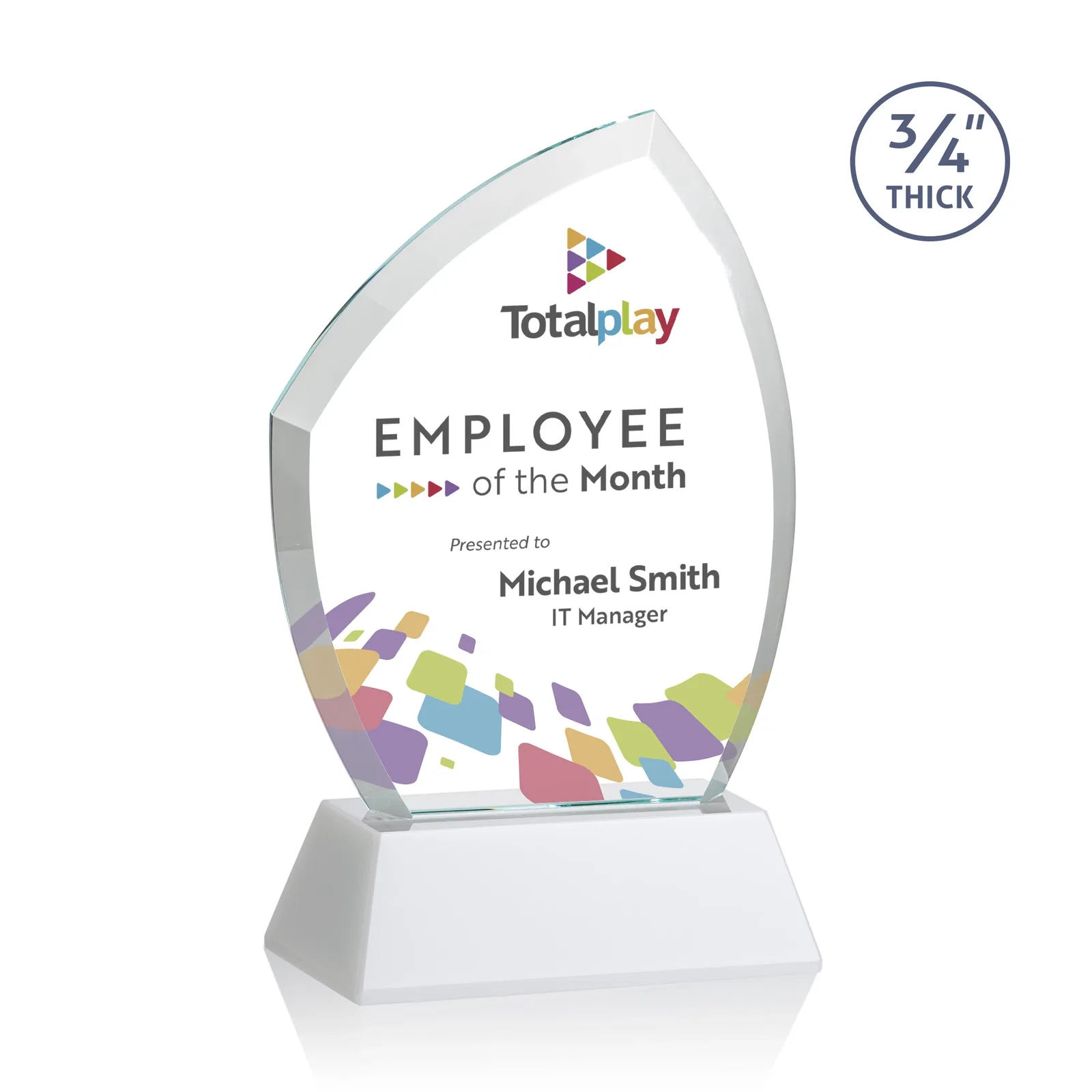 Customized Starfire Crystal Peak Award on Tall Tapered Base, awards for employee recognition