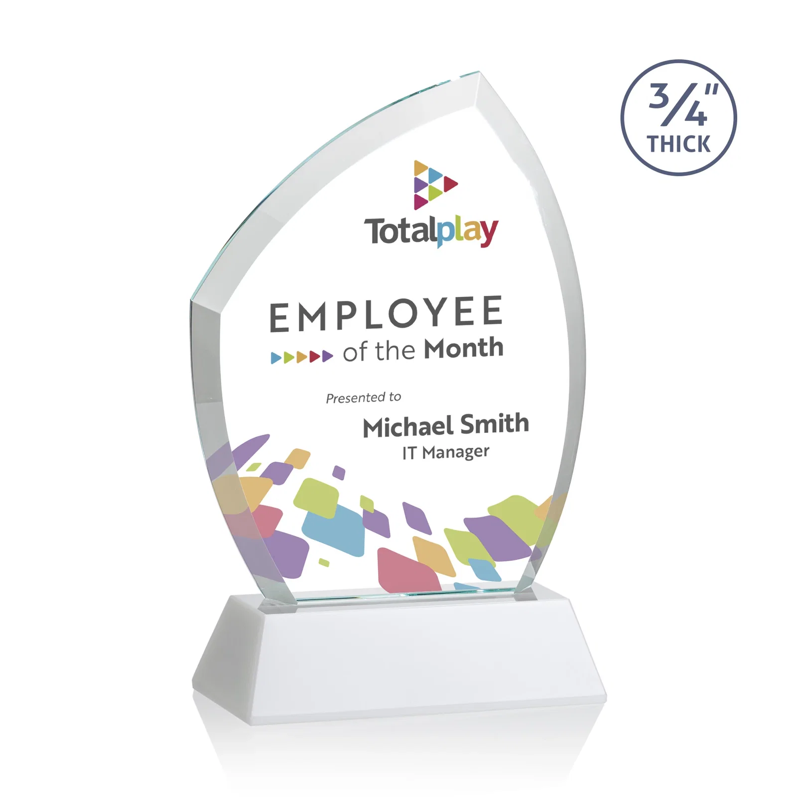 Customized Starfire Crystal Peak Award on Tall Tapered Base, awards for corporate award ceremonies