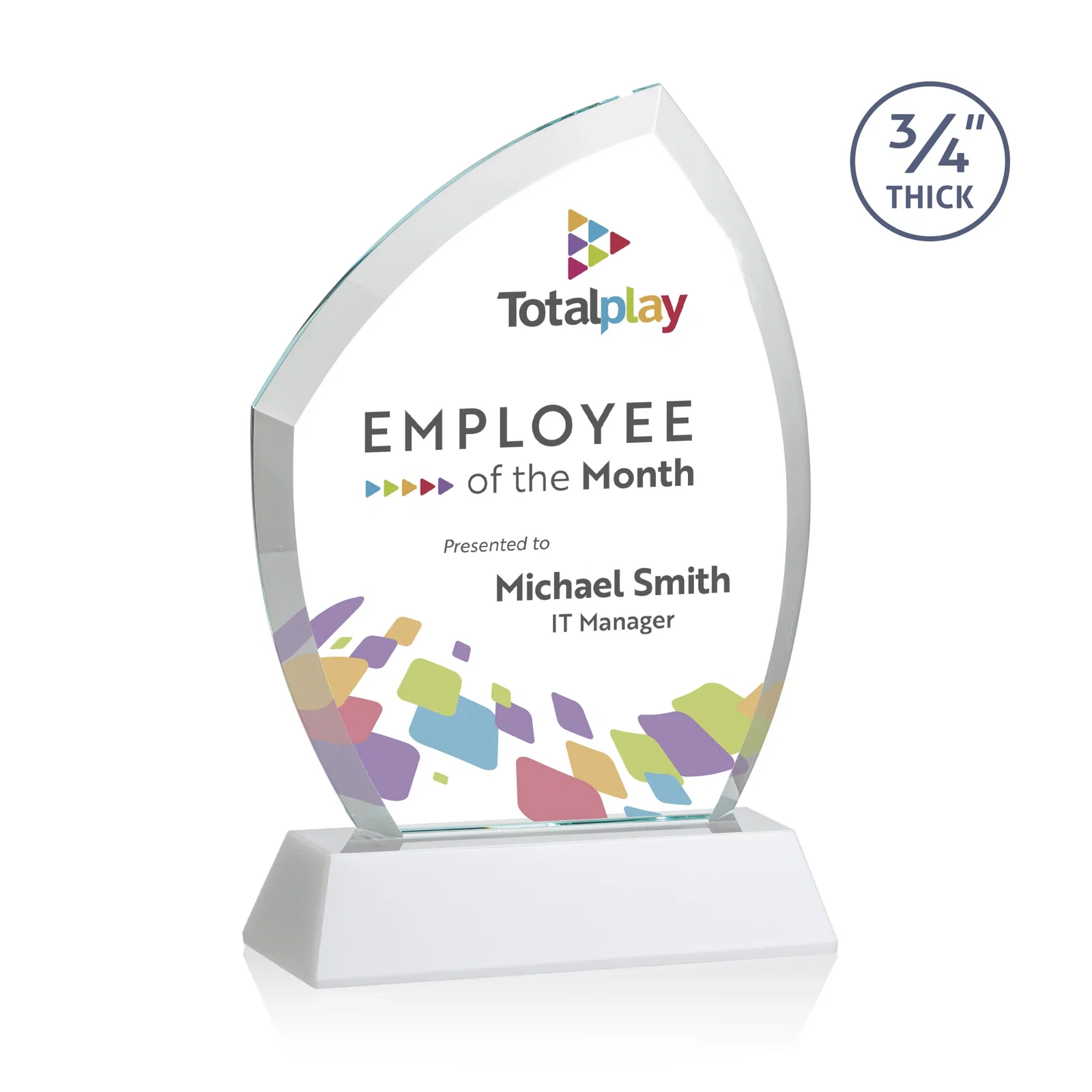 Customized Starfire Crystal Peak Award on Tall Tapered Base, awards for service anniversary gifts