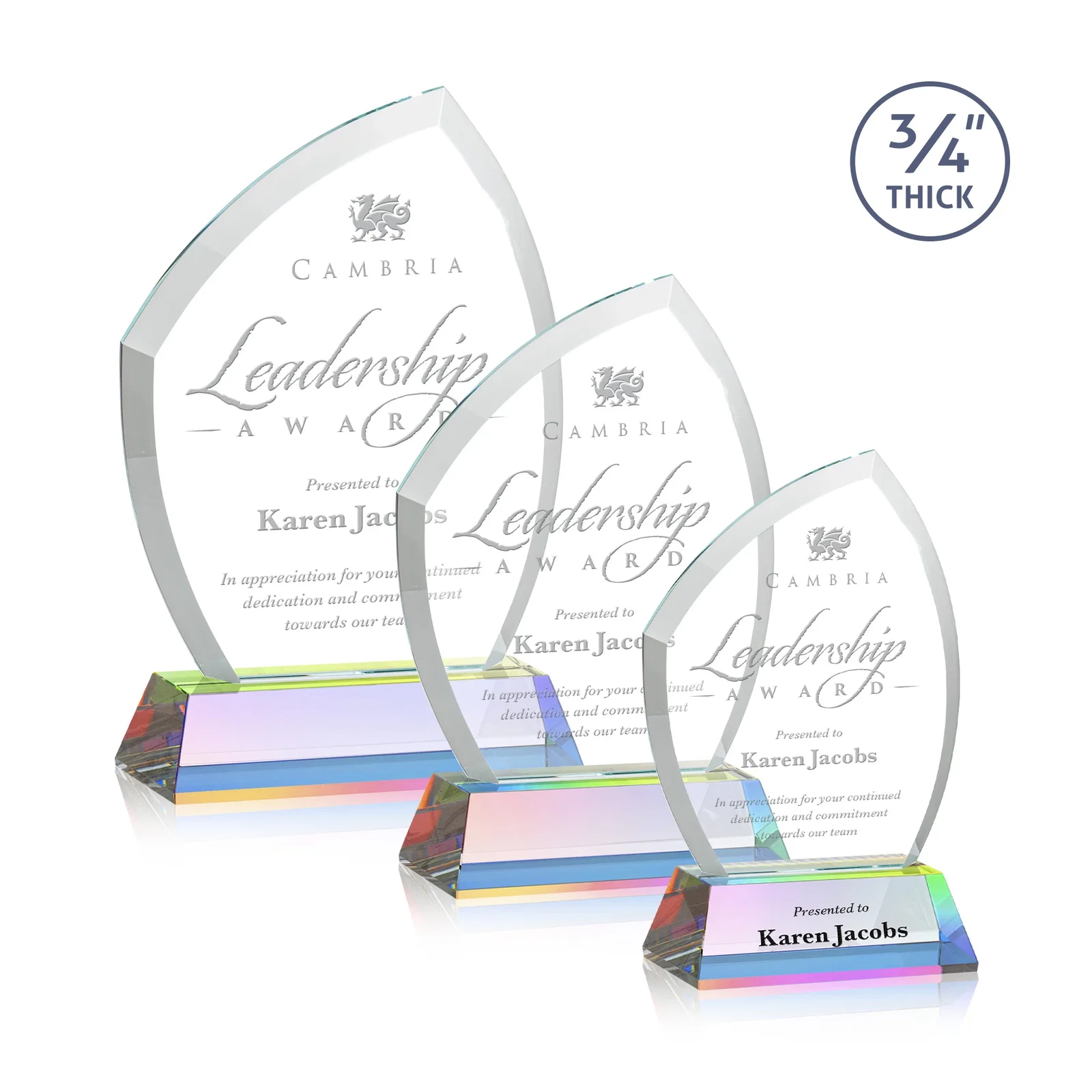 Customized Starfire Crystal Peak Award on Tall Tapered Base, awards for sales achievement awards