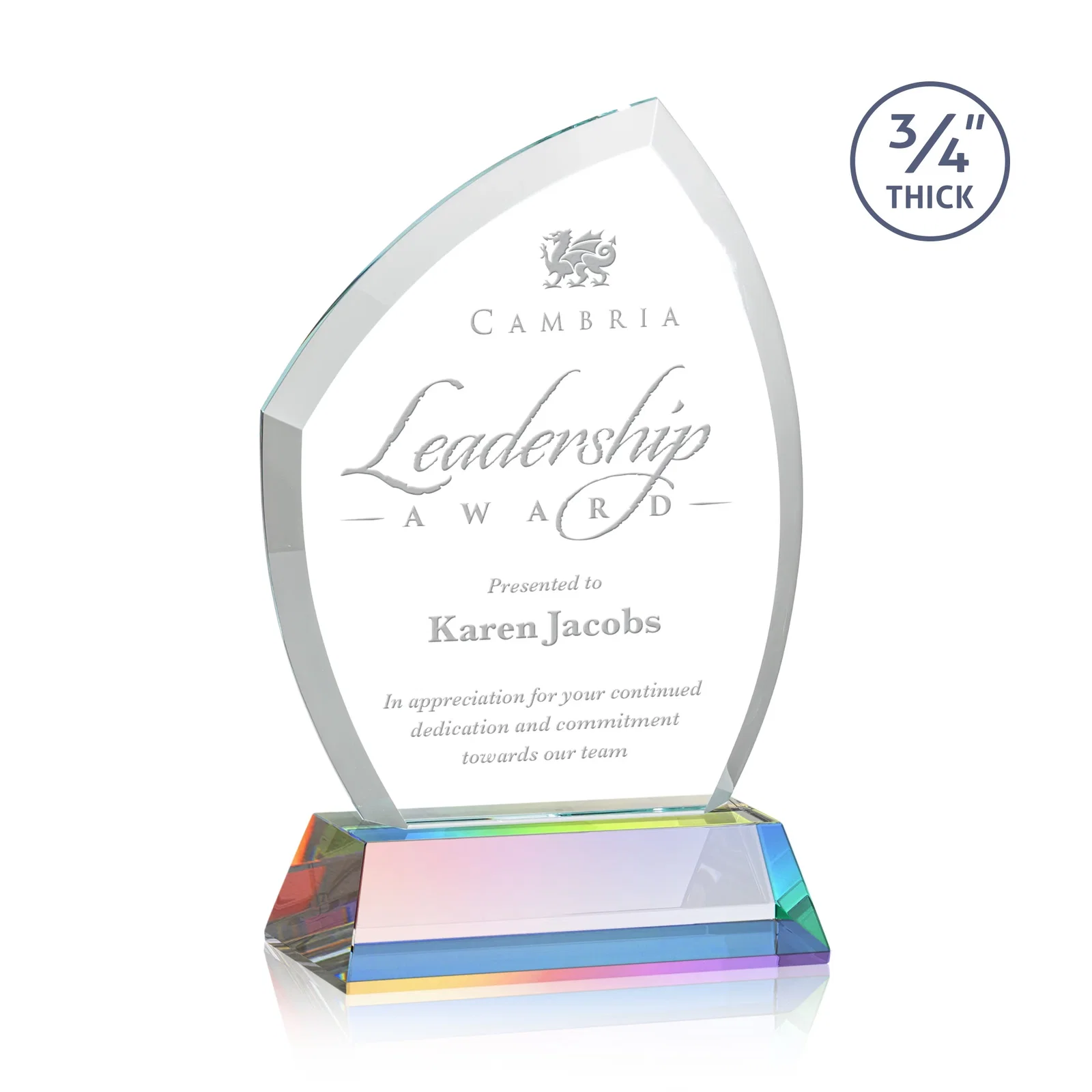 Customized Starfire Crystal Peak Award on Tall Tapered Base, awards for team milestone celebrations