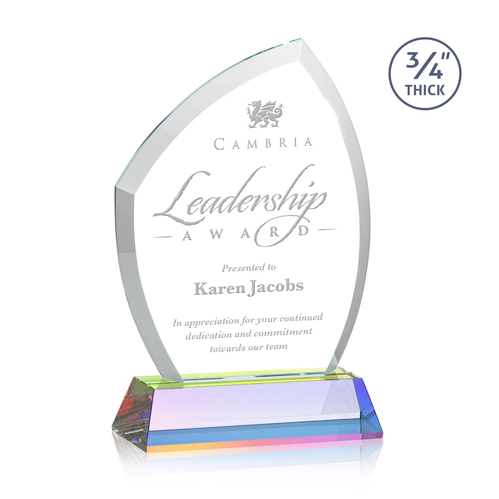 Customized Starfire Crystal Peak Award on Tall Tapered Base, awards for donor appreciation