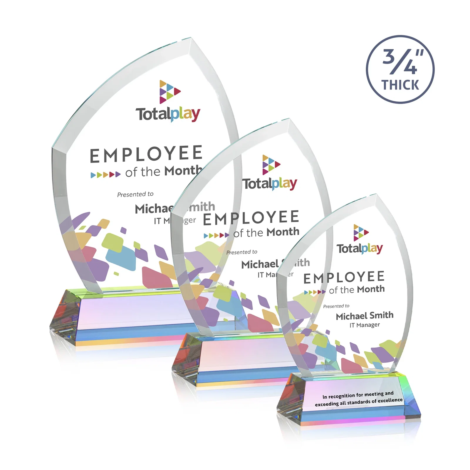 Customized Starfire Crystal Peak Award on Tall Tapered Base, awards for graduation ceremonies