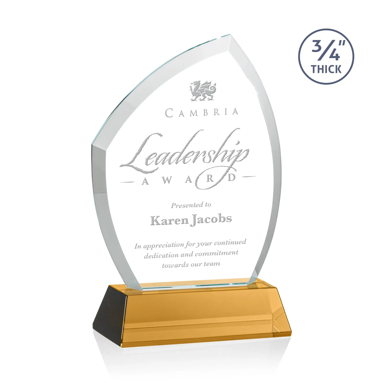 Custom Starfire Crystal Peak Award on Tall Tapered Base, awards for donor appreciation