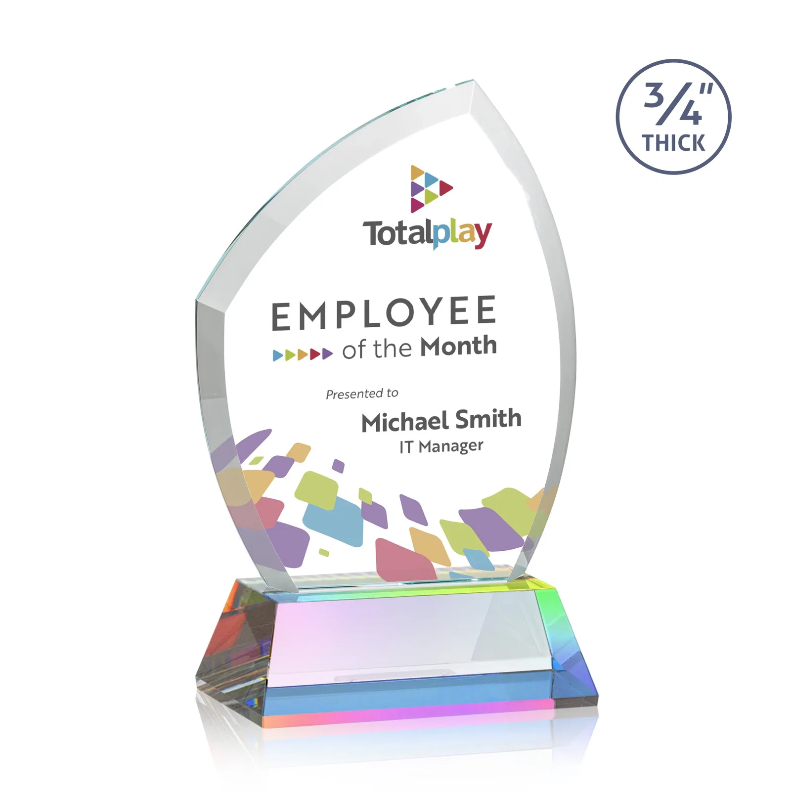 Customized Starfire Crystal Peak Award on Tall Tapered Base, awards for safety achievement programs