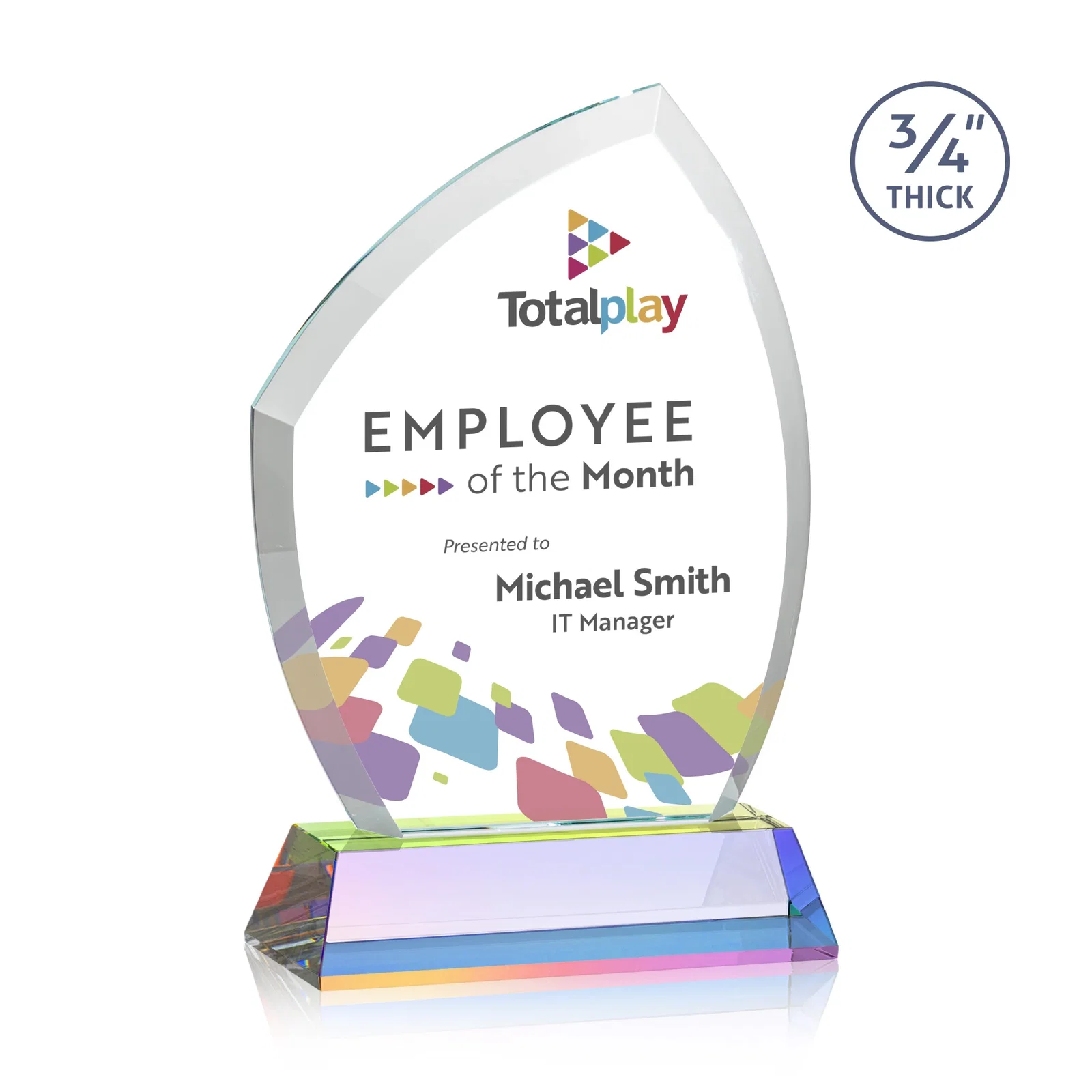 Customized Starfire Crystal Peak Award on Tall Tapered Base, awards for dealer and partner awards