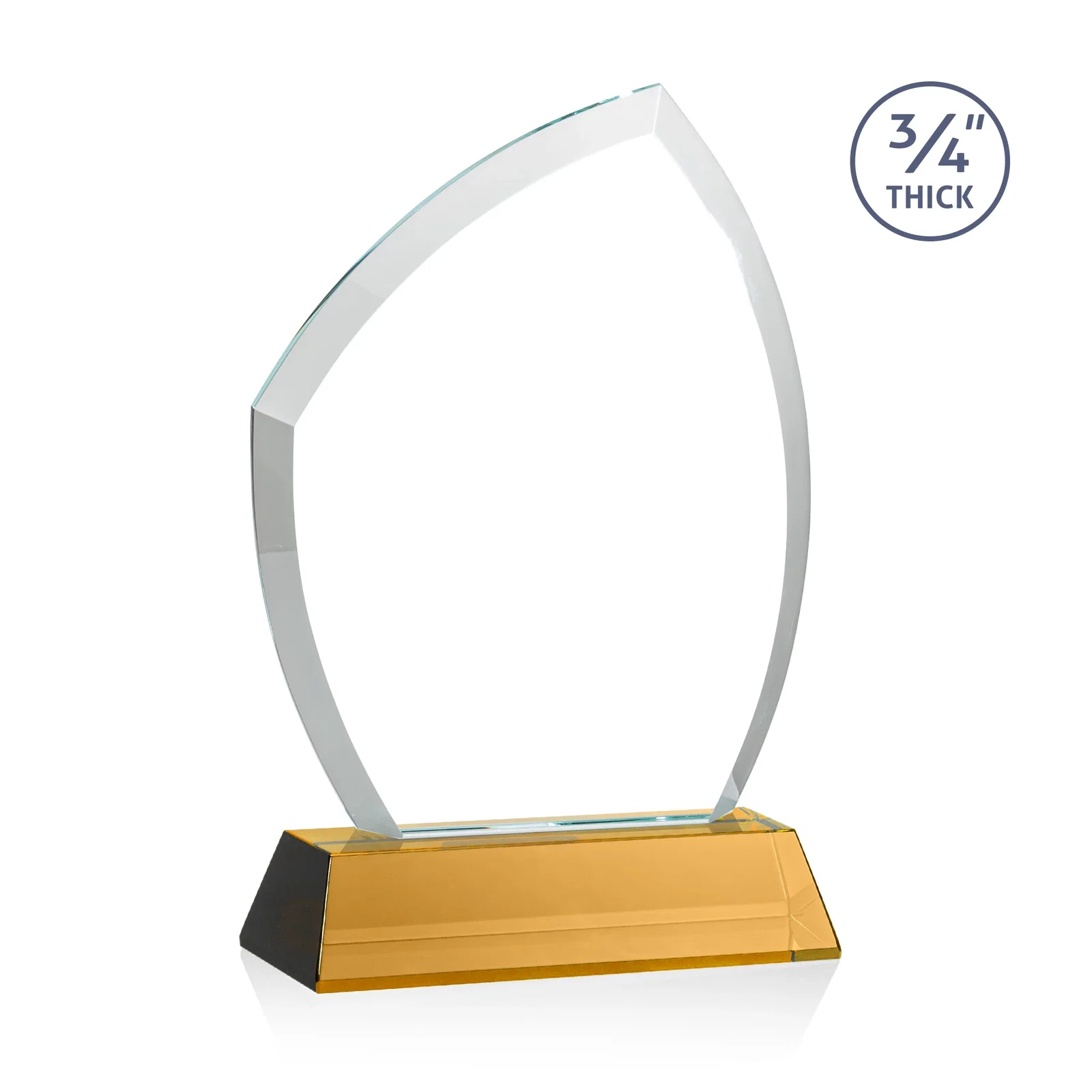 Custom engraved Starfire Crystal Peak Award on Tall Tapered Base, awards for retirement presentations