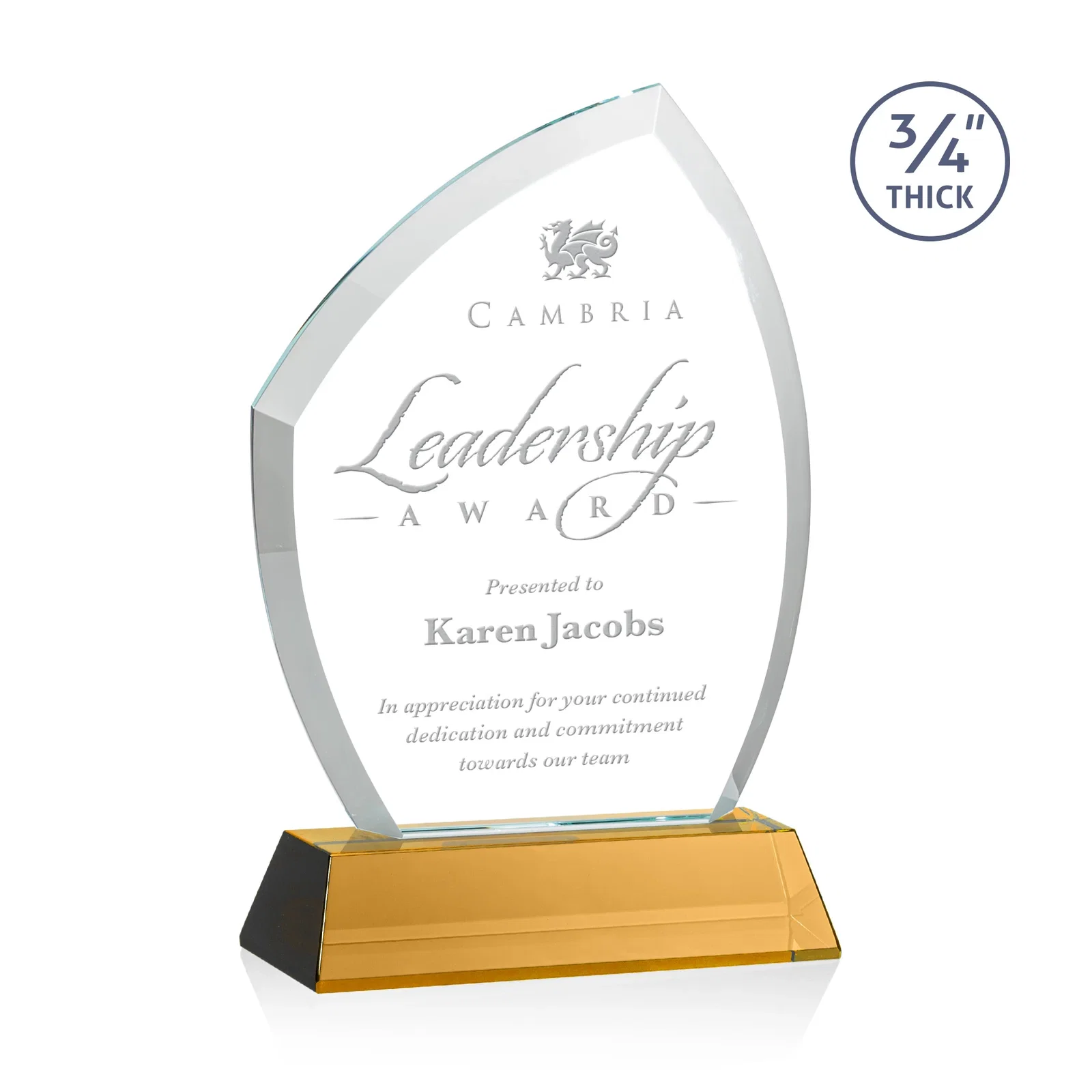 Custom Starfire Crystal Peak Award on Tall Tapered Base, awards for graduation ceremonies