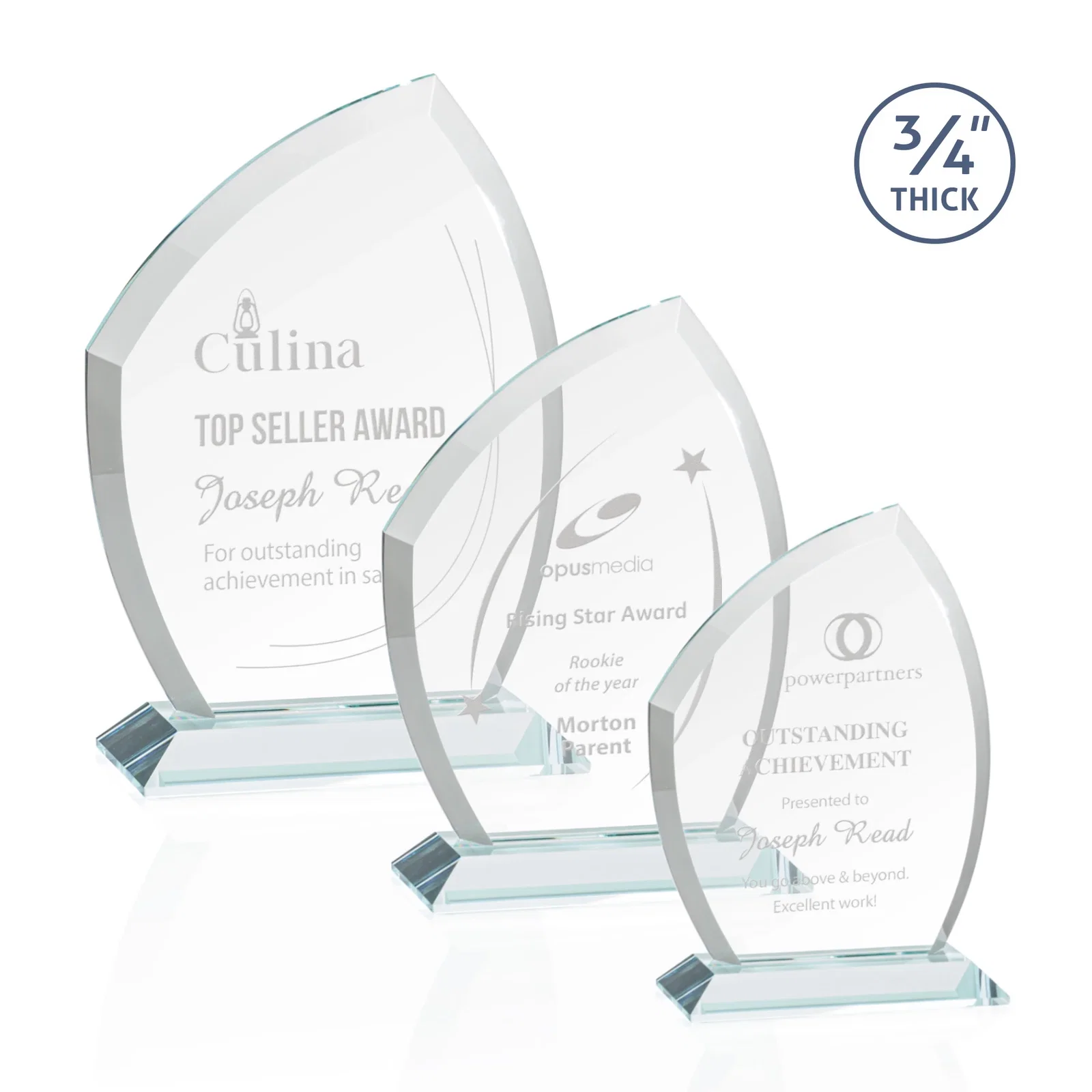 Custom Starfire Crystal Peak Award on Eight-Color Mitered Base for employee recognition