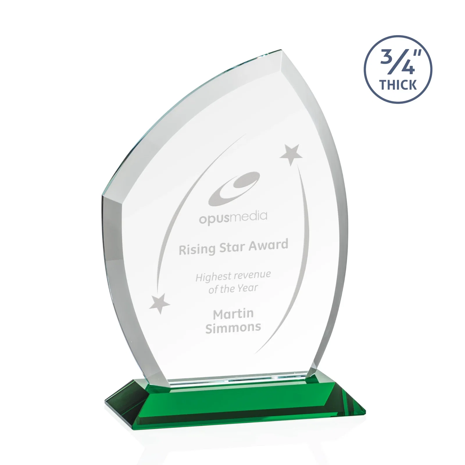 Custom Starfire Crystal Peak Award on Eight-Color Mitered Base for volunteer appreciation