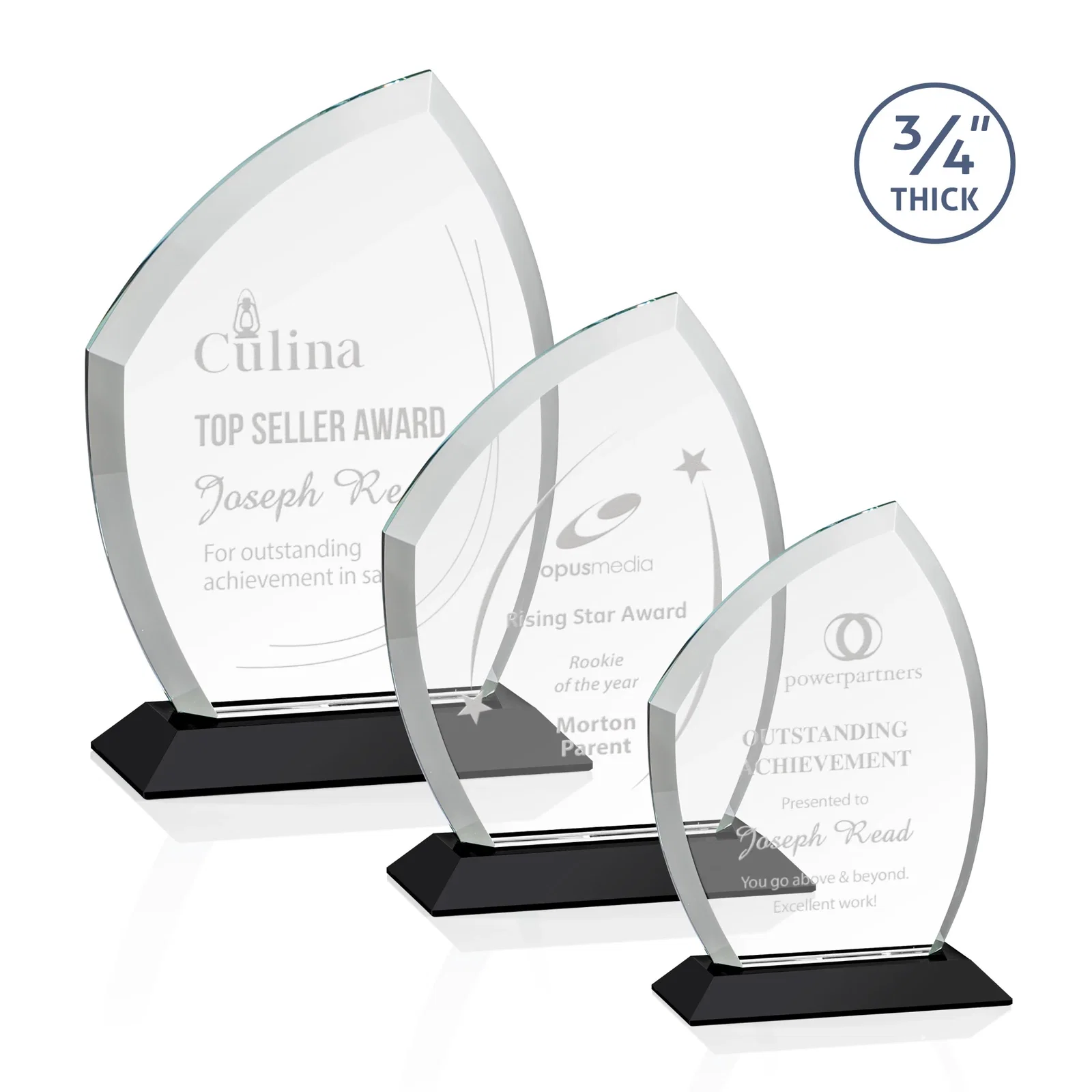 Personalized Starfire Crystal Peak Award on Eight-Color Mitered Base for employee recognition