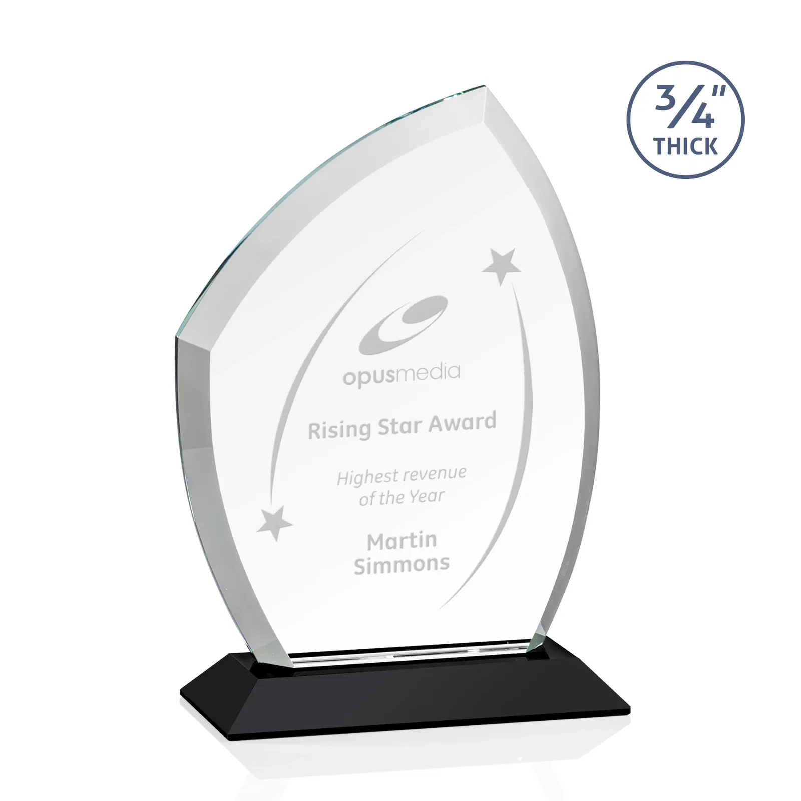 Personalized Starfire Crystal Peak Award on Eight-Color Mitered Base for corporate award ceremonies