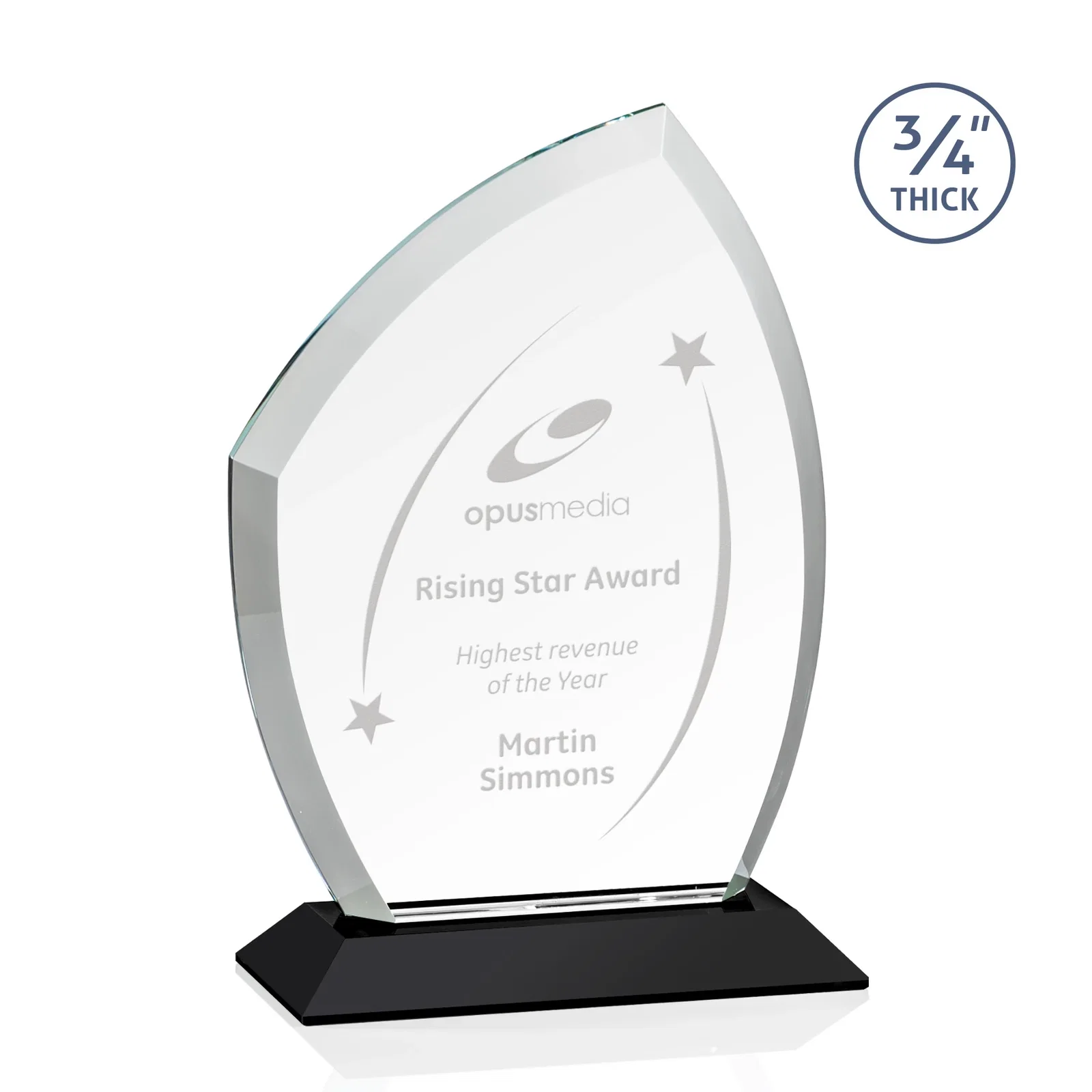Personalized Starfire Crystal Peak Award on Eight-Color Mitered Base for service anniversary gifts