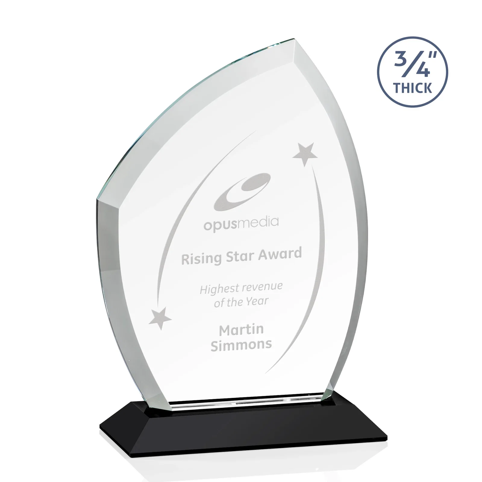 Personalized Starfire Crystal Peak Award on Eight-Color Mitered Base for sales achievement awards