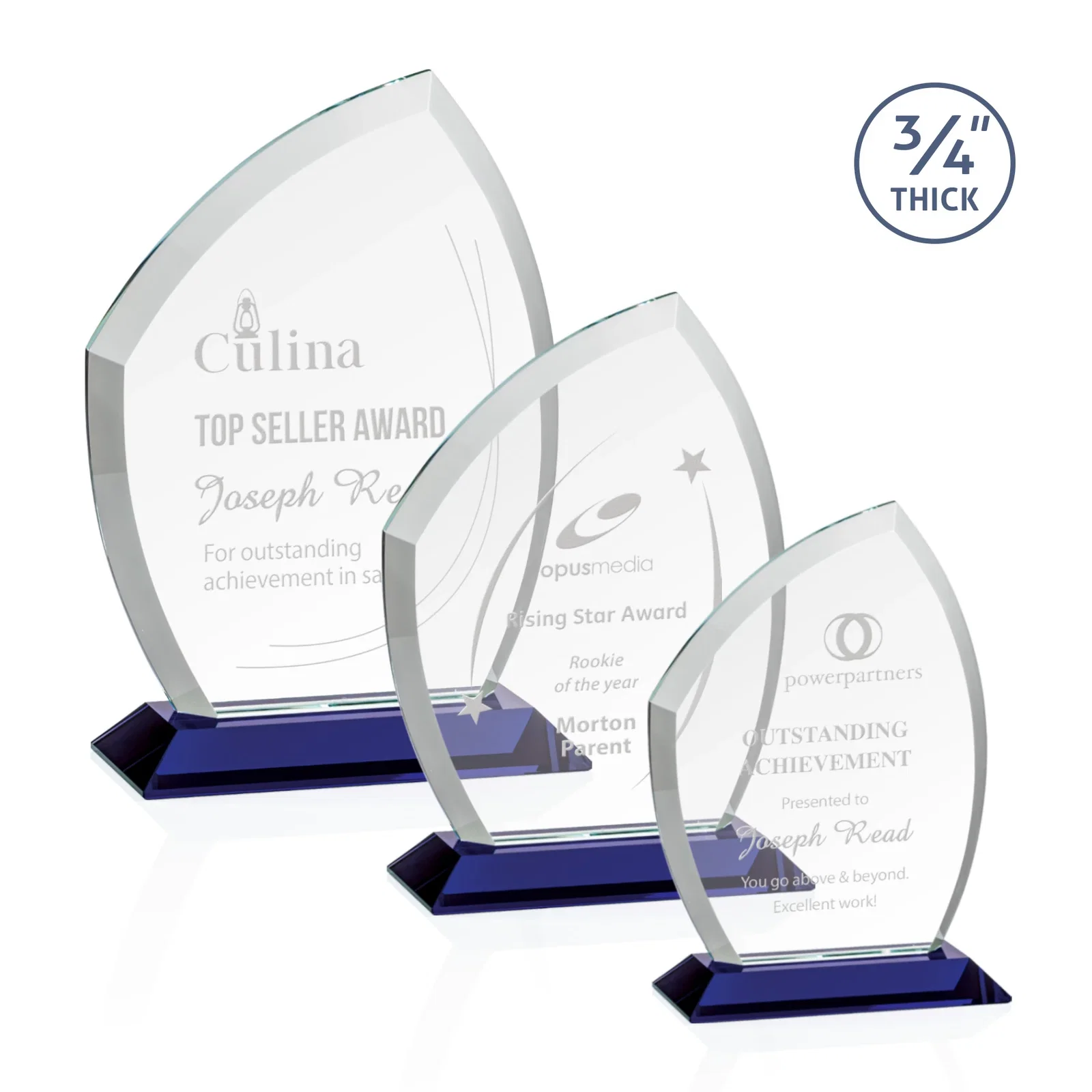 Personalized Starfire Crystal Peak Award on Eight-Color Mitered Base for retirement presentations
