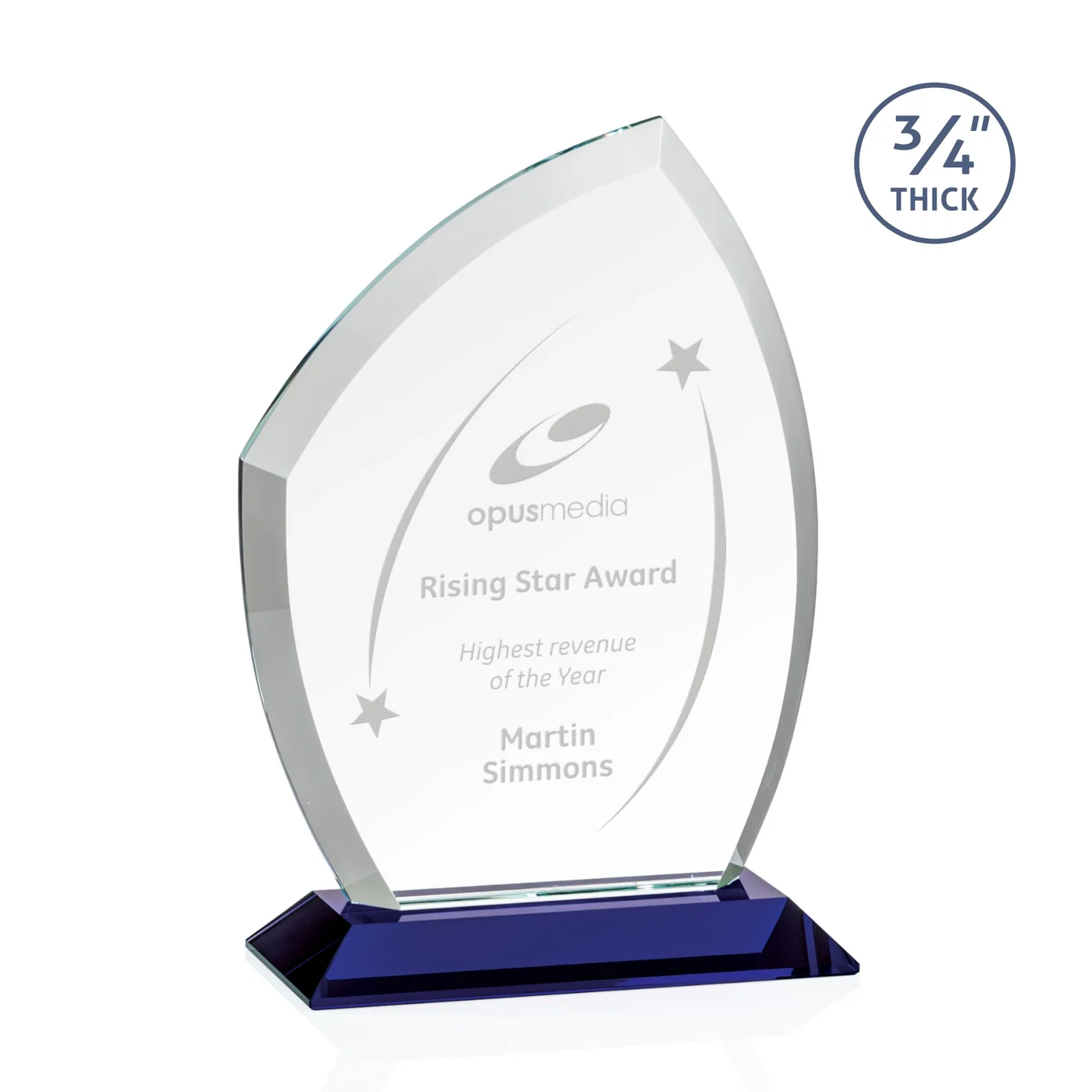 Personalized Starfire Crystal Peak Award on Eight-Color Mitered Base for team milestone celebrations
