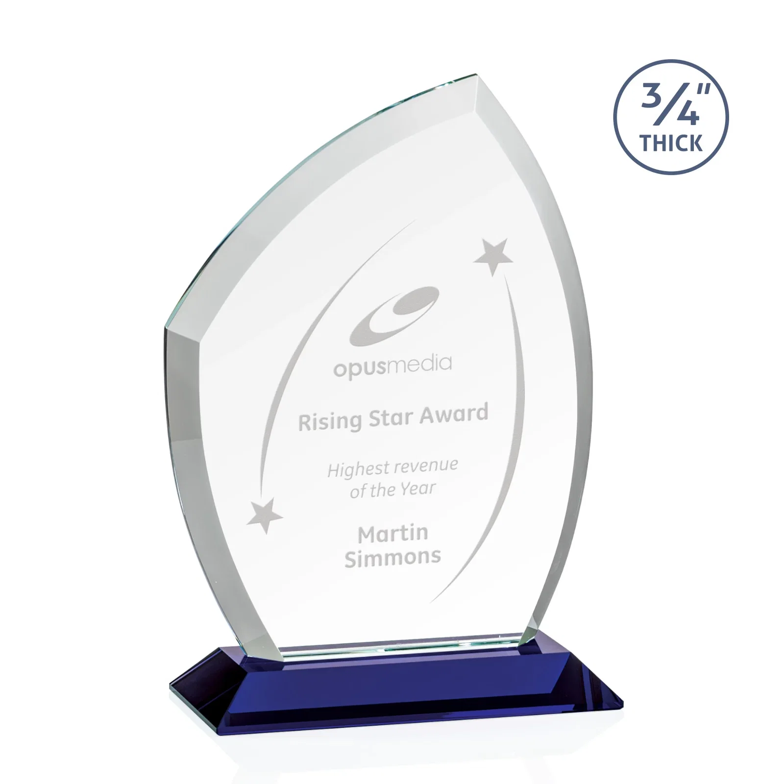 Personalized Starfire Crystal Peak Award on Eight-Color Mitered Base for donor appreciation