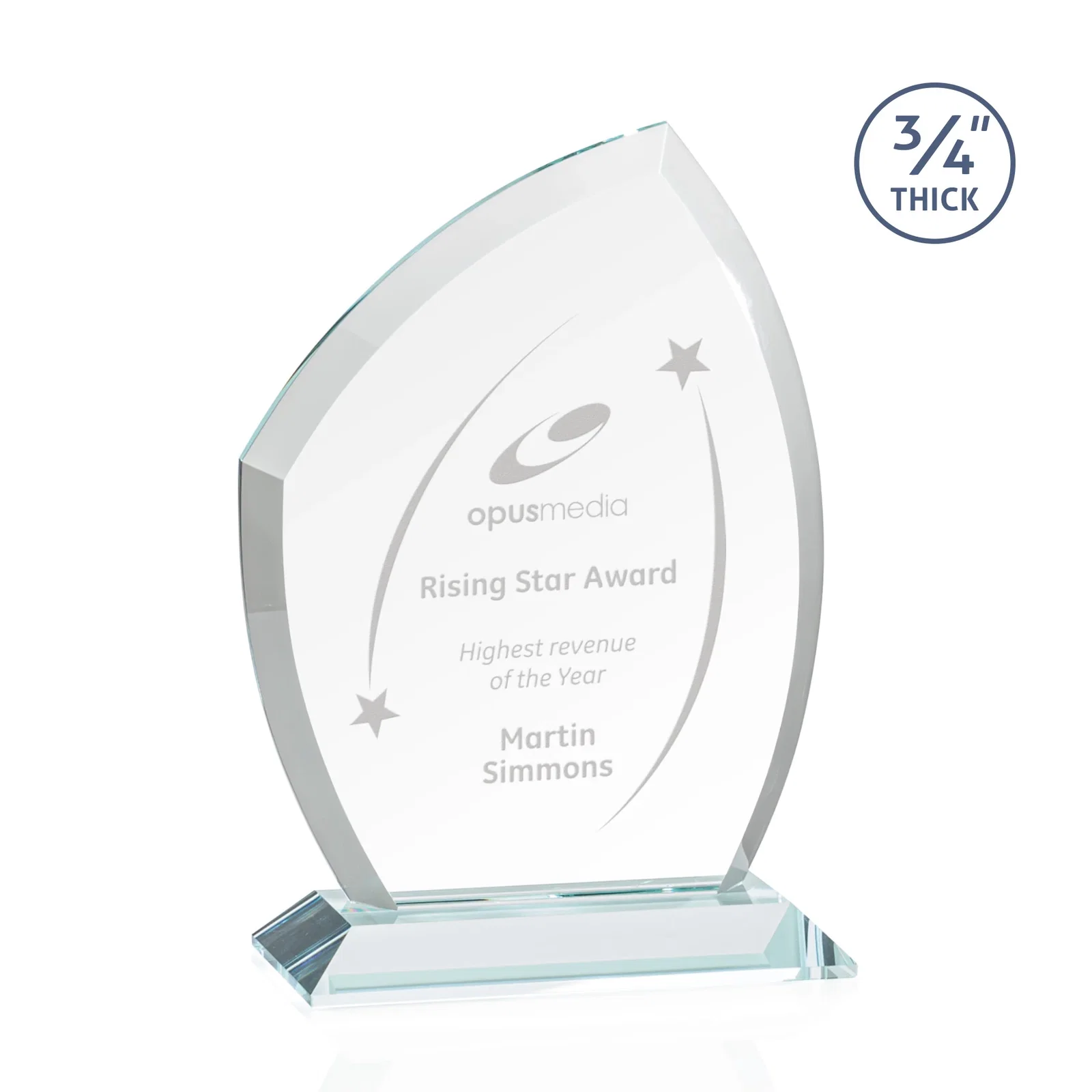 Custom Starfire Crystal Peak Award on Eight-Color Mitered Base for corporate award ceremonies