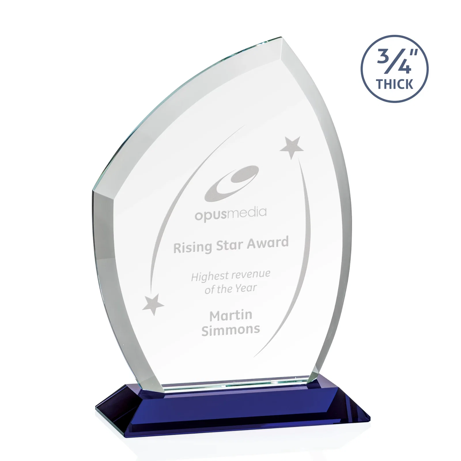 Personalized Starfire Crystal Peak Award on Eight-Color Mitered Base for graduation ceremonies