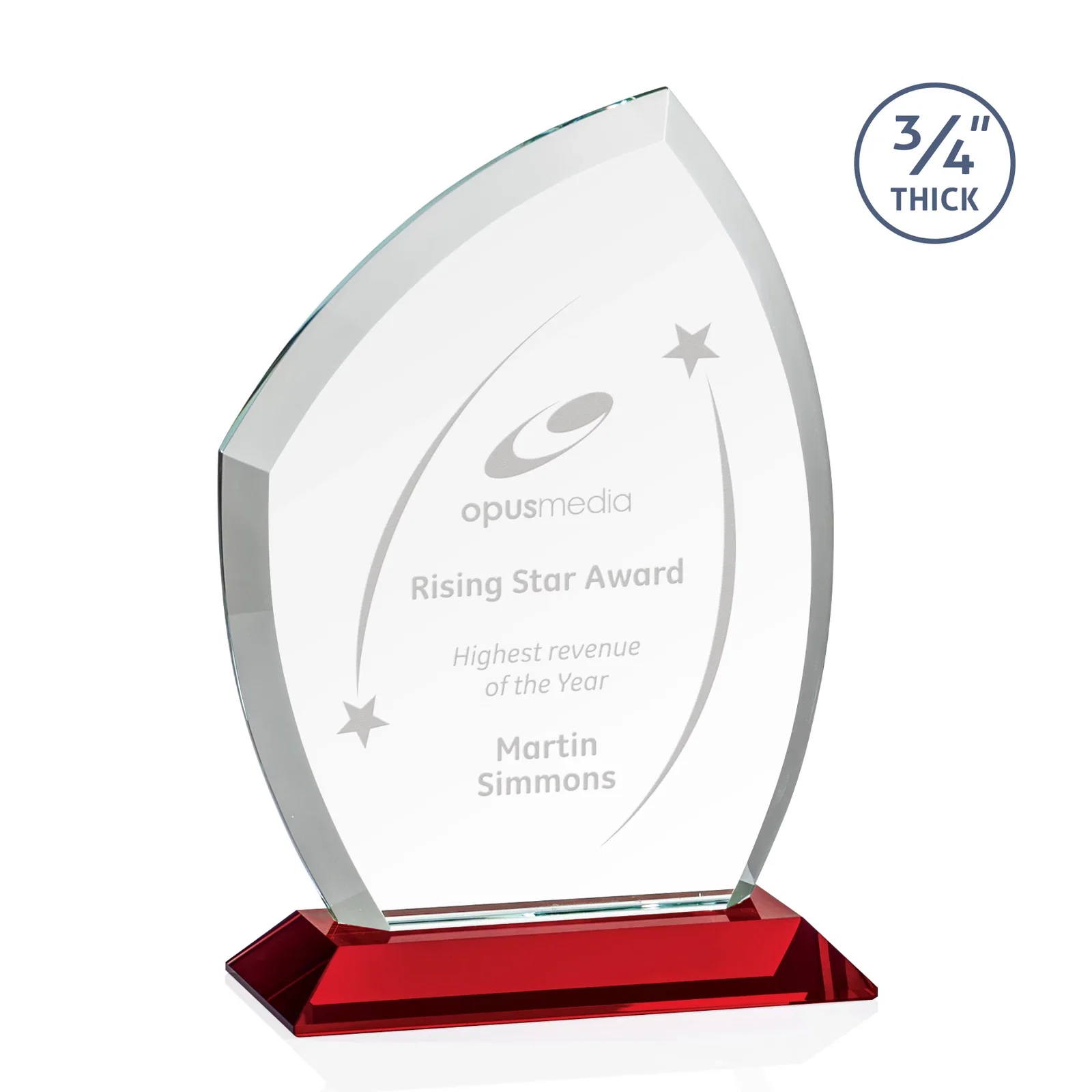 Personalized Starfire Crystal Peak Award on Eight-Color Mitered Base for company anniversary events