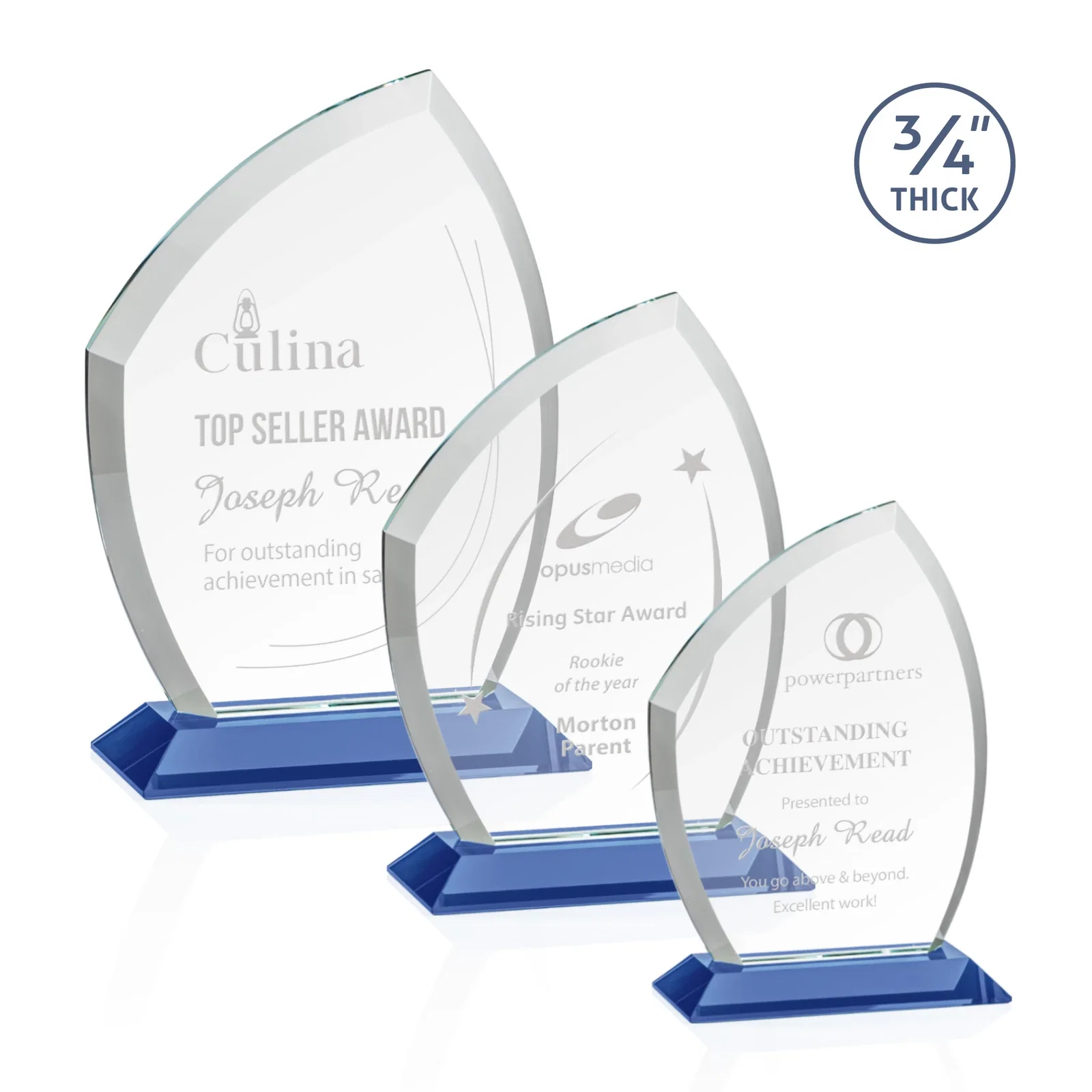 Promotional Starfire Crystal Peak Award on Eight-Color Mitered Base for employee recognition