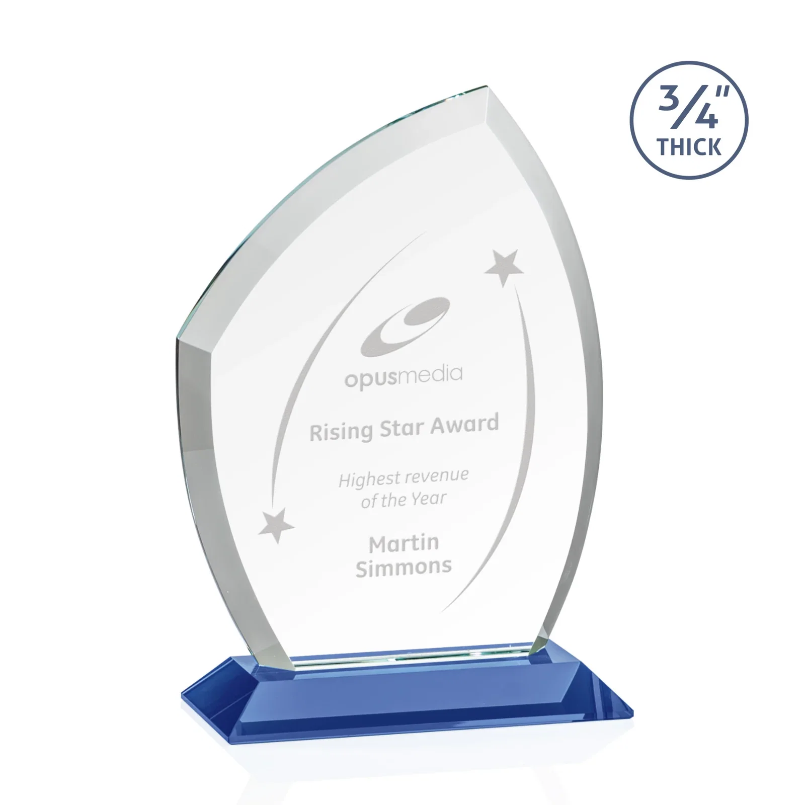 Promotional Starfire Crystal Peak Award on Eight-Color Mitered Base for corporate award ceremonies