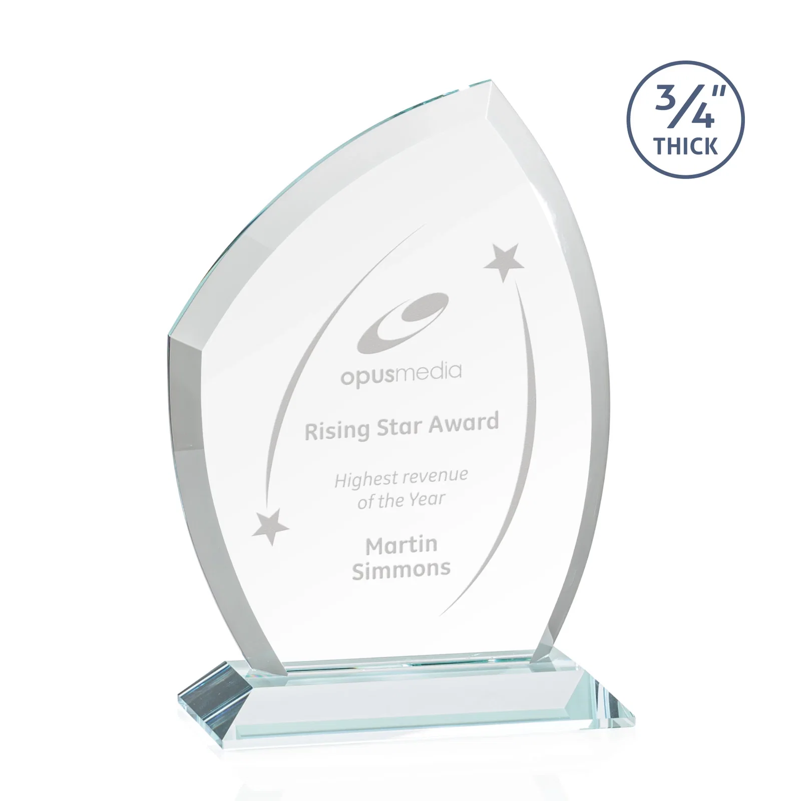 Custom Starfire Crystal Peak Award on Eight-Color Mitered Base for service anniversary gifts