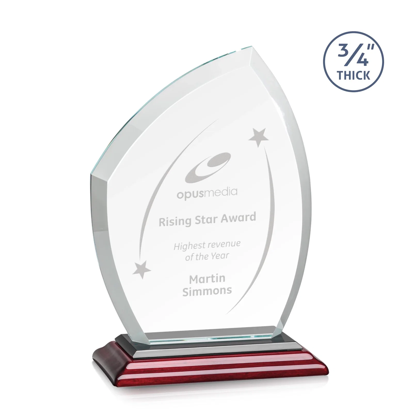 Promotional Starfire Crystal Peak Award on Eight-Color Mitered Base for volunteer appreciation