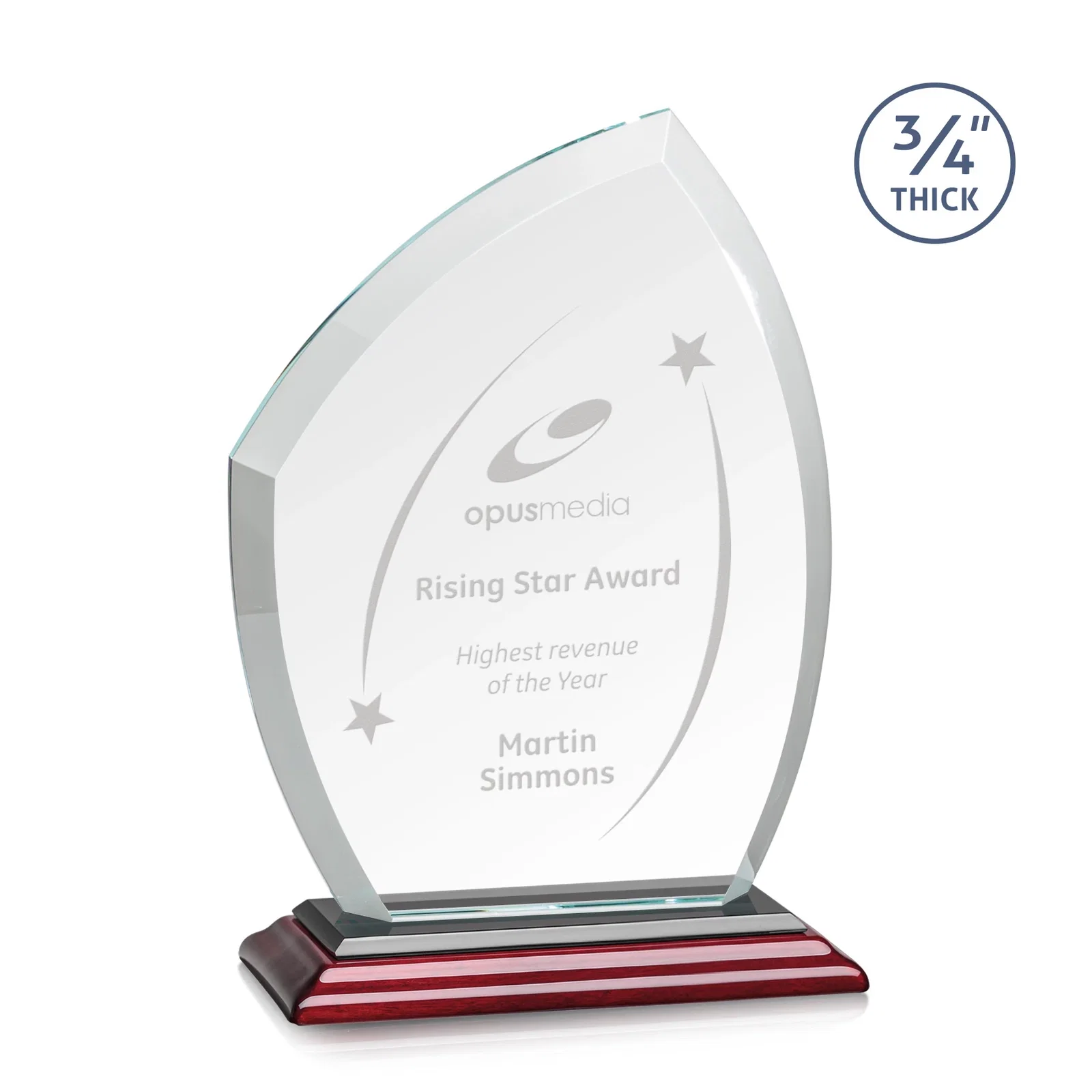 Promotional Starfire Crystal Peak Award on Eight-Color Mitered Base for dealer and partner awards