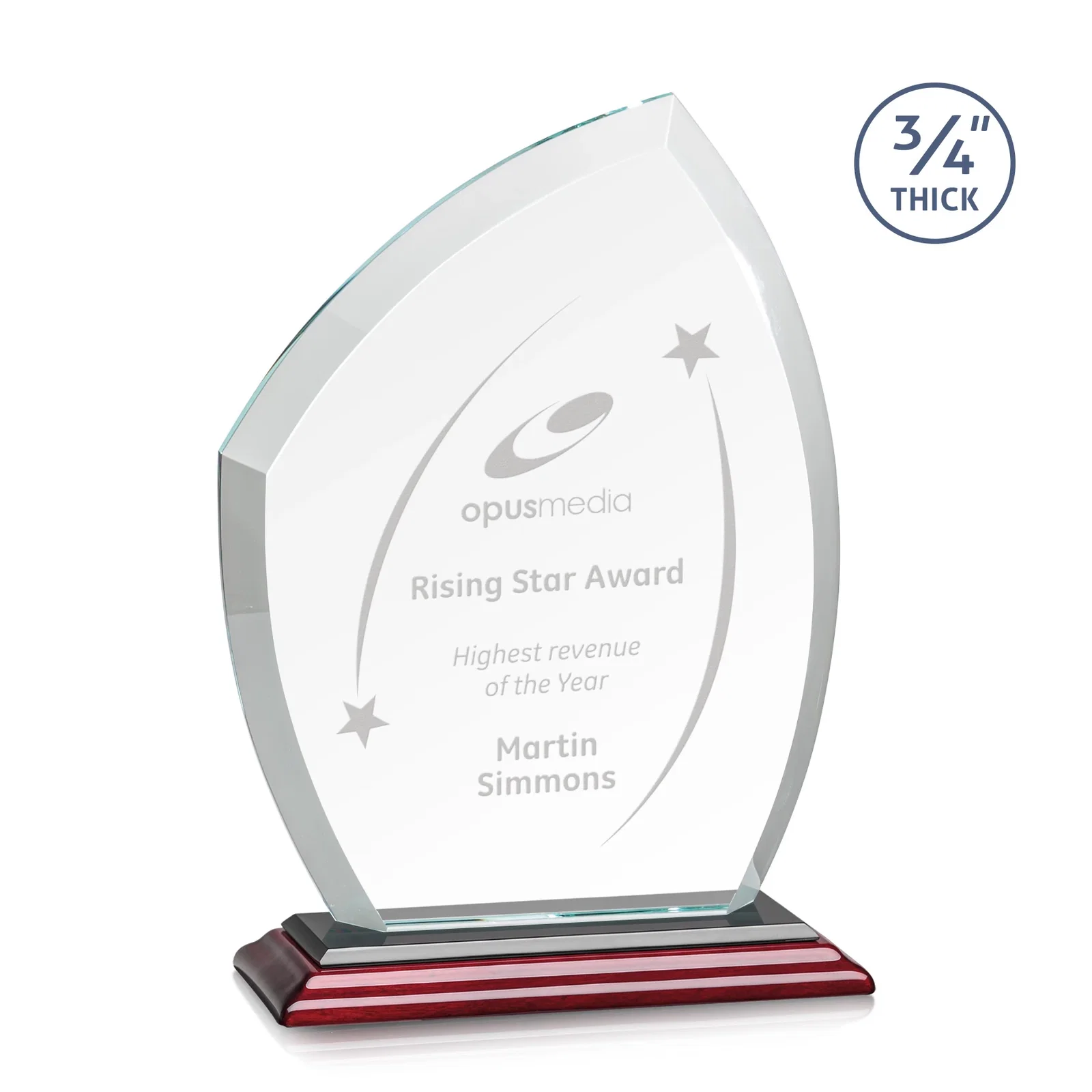 Promotional Starfire Crystal Peak Award on Eight-Color Mitered Base for company anniversary events