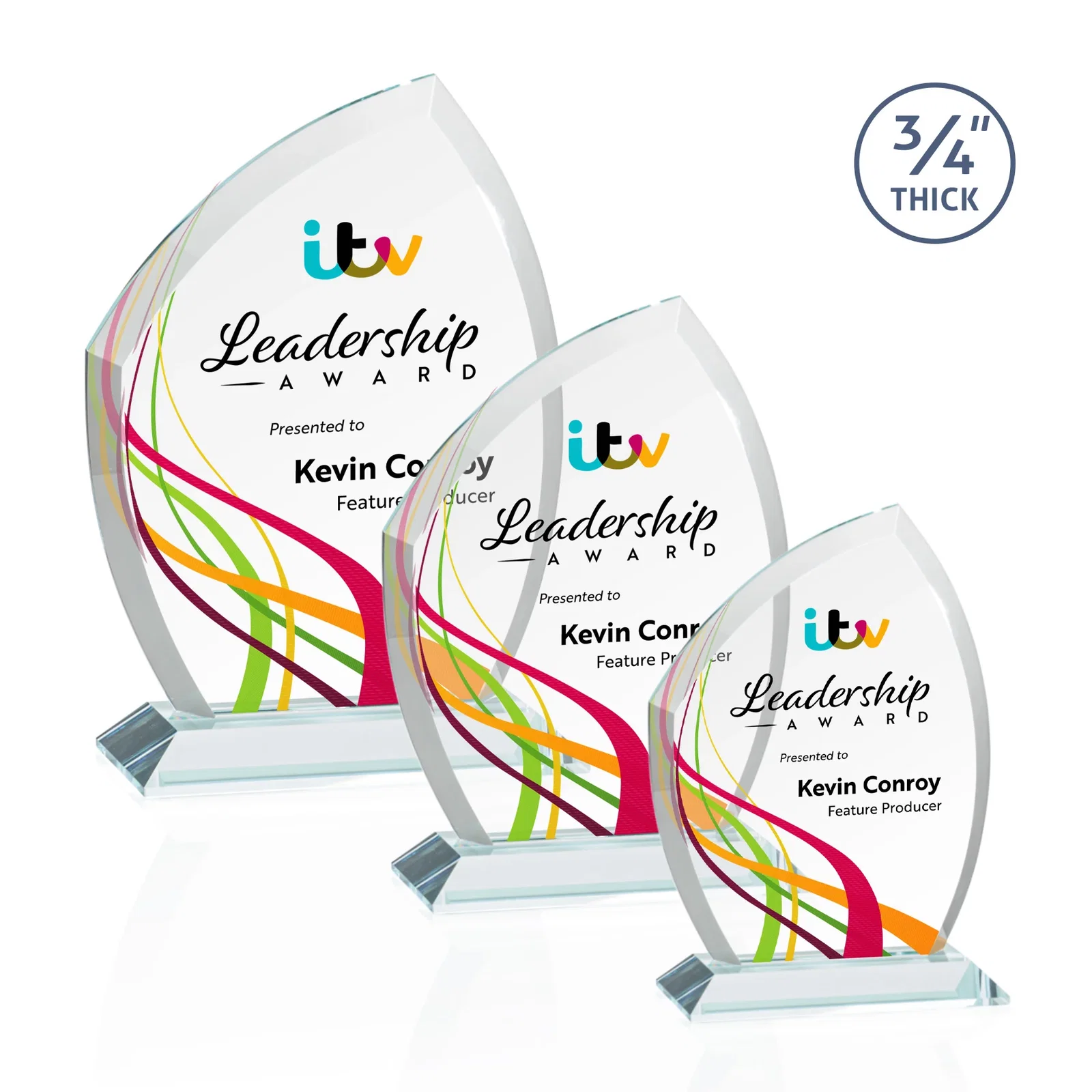 Branded Starfire Crystal Peak Award on Eight-Color Mitered Base for employee recognition