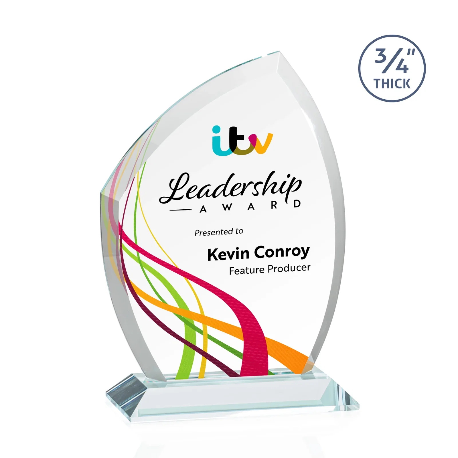 Branded Starfire Crystal Peak Award on Eight-Color Mitered Base for corporate award ceremonies