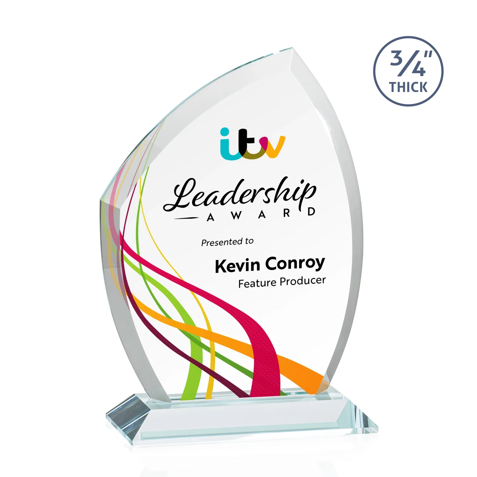 Branded Starfire Crystal Peak Award on Eight-Color Mitered Base for service anniversary gifts