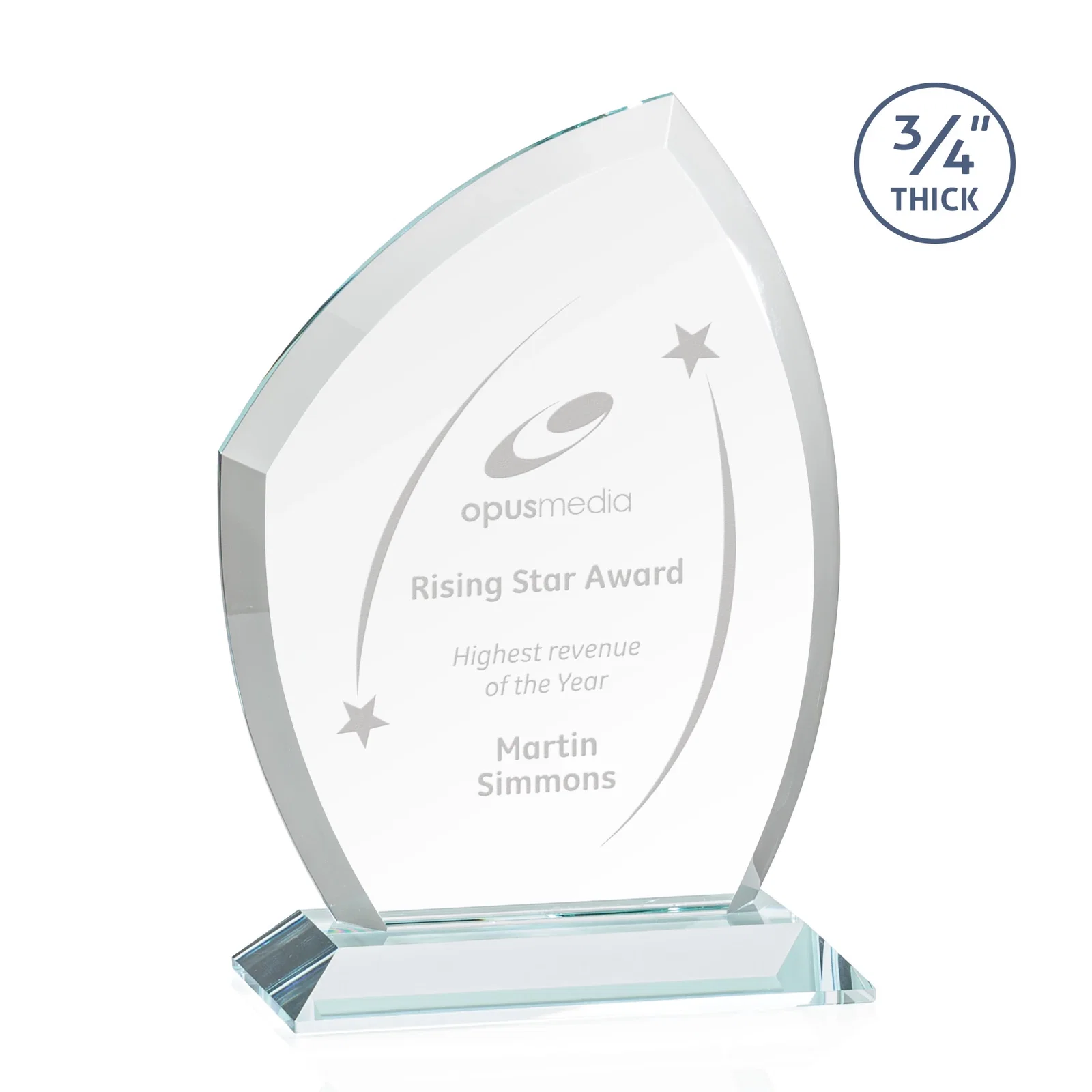 Custom Starfire Crystal Peak Award on Eight-Color Mitered Base for sales achievement awards