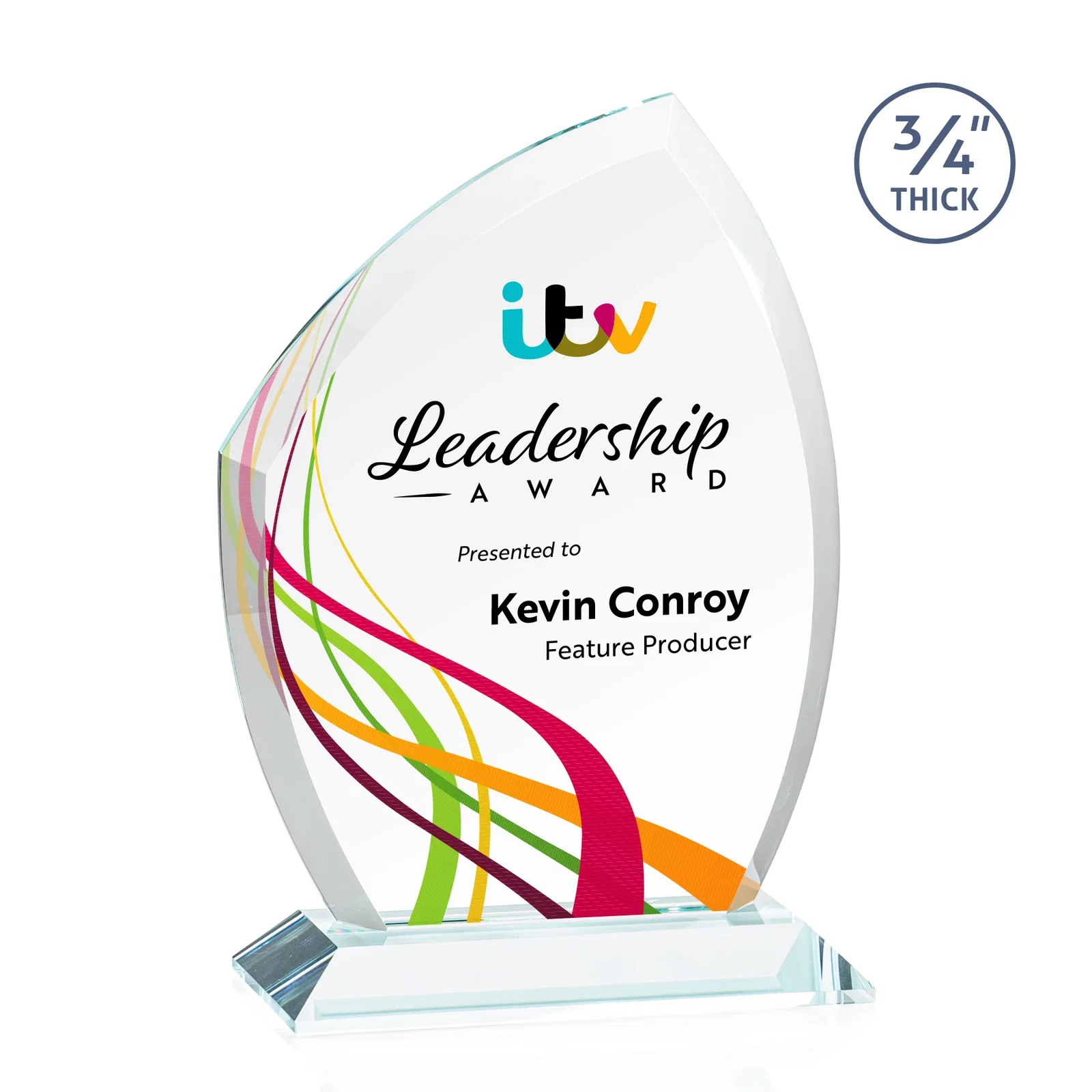 Branded Starfire Crystal Peak Award on Eight-Color Mitered Base for sales achievement awards