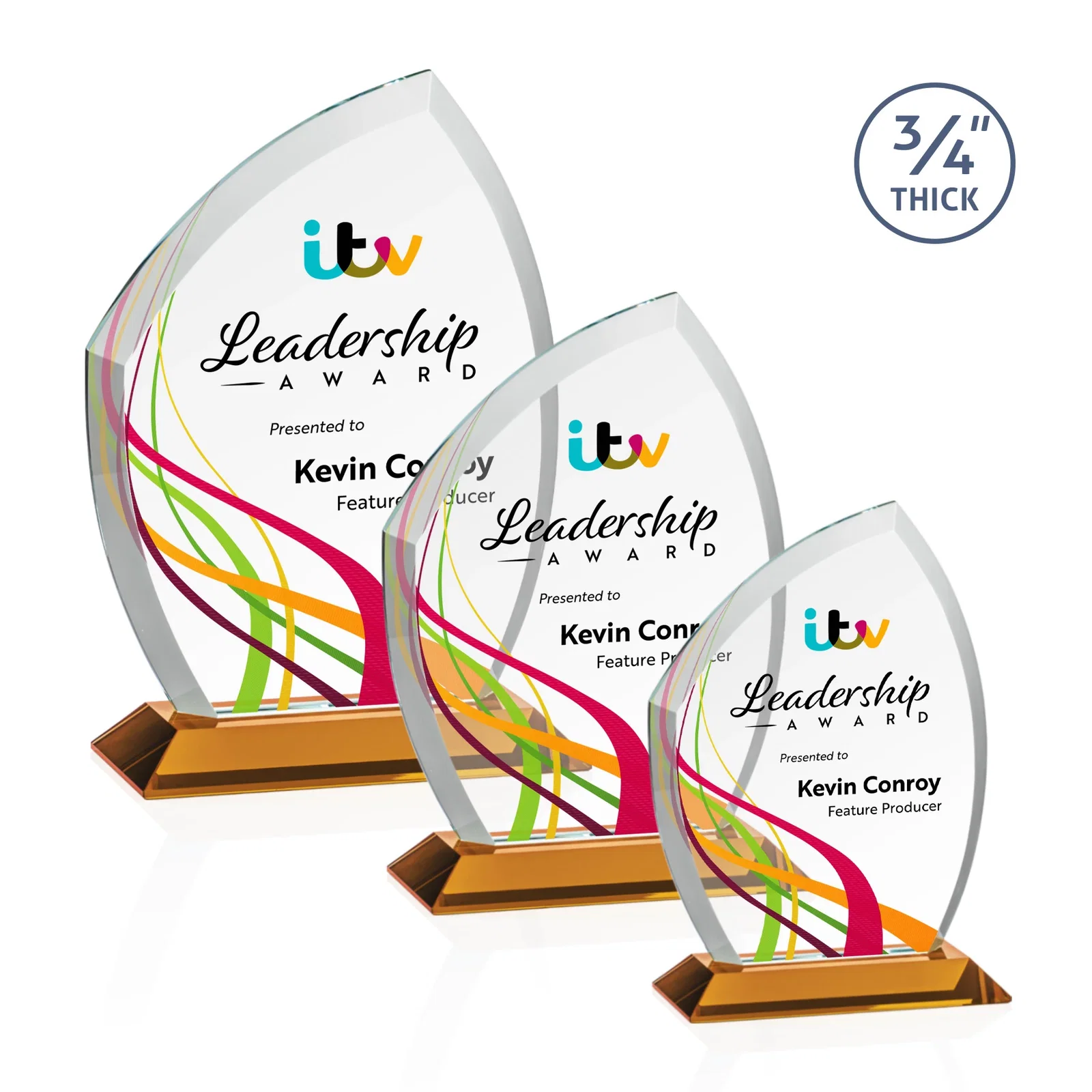 Branded Starfire Crystal Peak Award on Eight-Color Mitered Base for retirement presentations