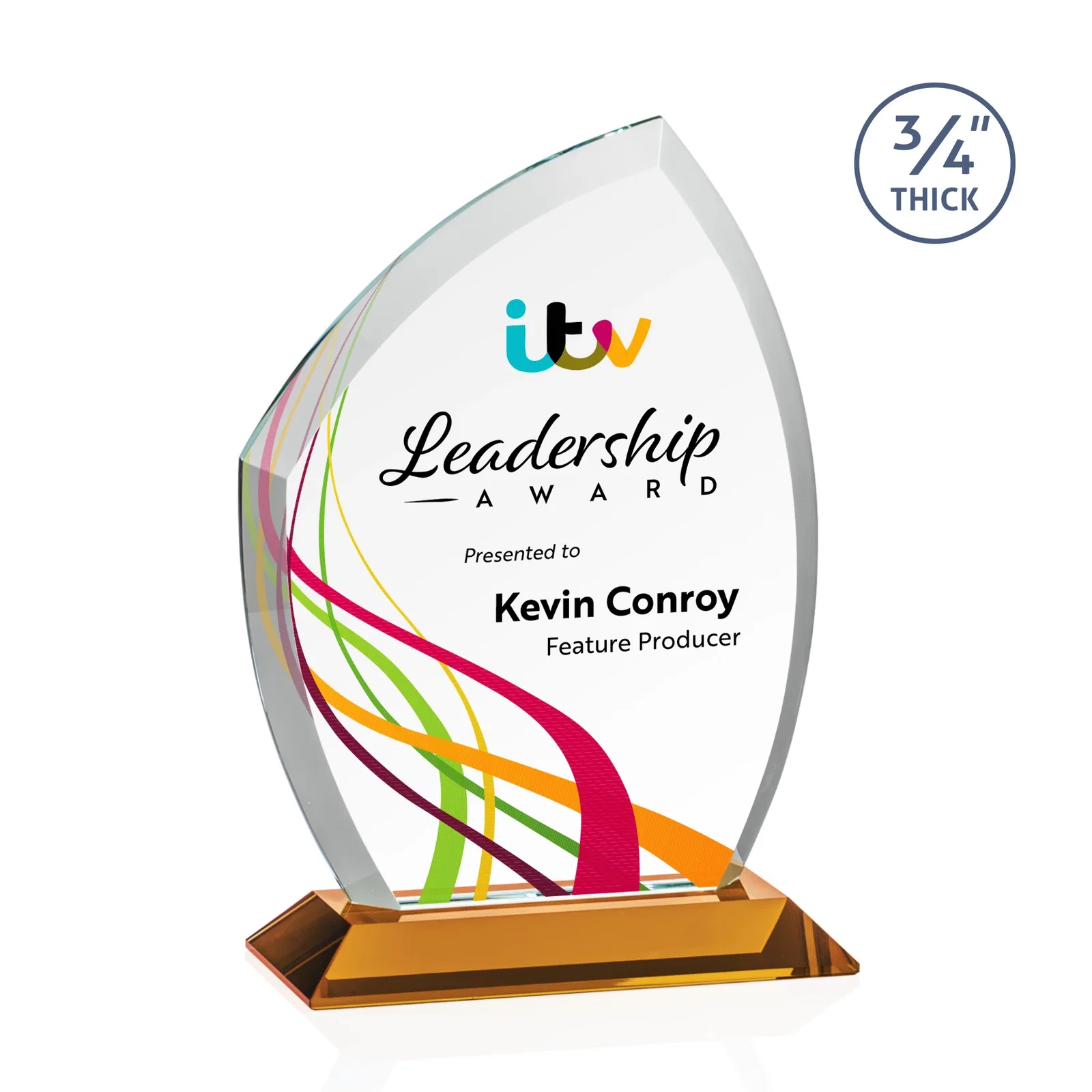 Branded Starfire Crystal Peak Award on Eight-Color Mitered Base for team milestone celebrations