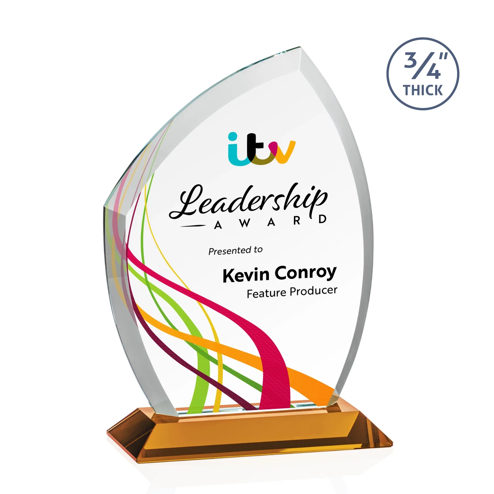 Branded Starfire Crystal Peak Award on Eight-Color Mitered Base for donor appreciation