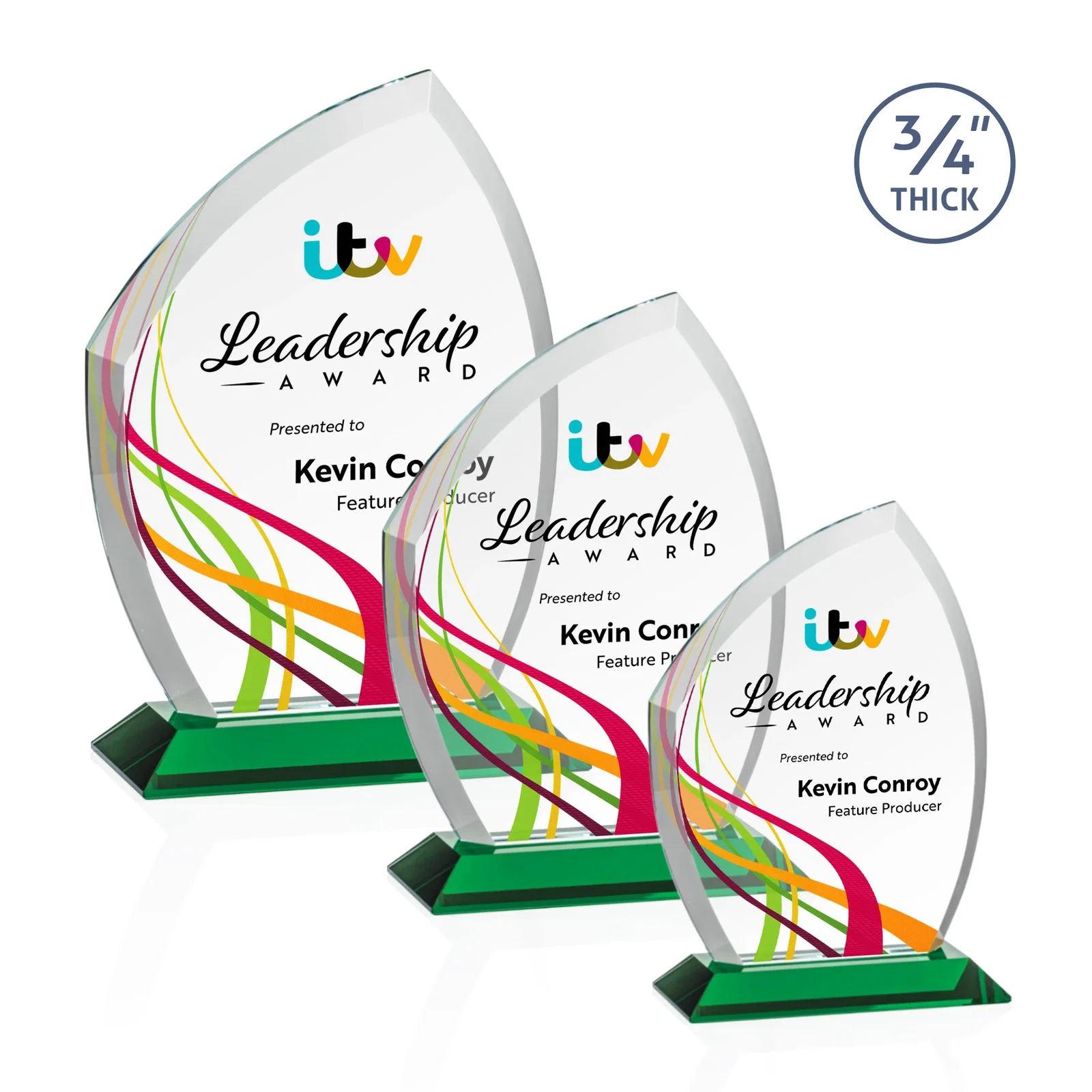 Branded Starfire Crystal Peak Award on Eight-Color Mitered Base for safety achievement programs