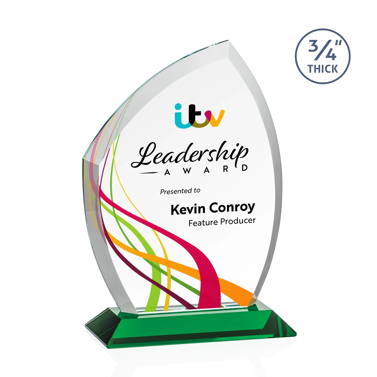 Branded Starfire Crystal Peak Award on Eight-Color Mitered Base for volunteer appreciation